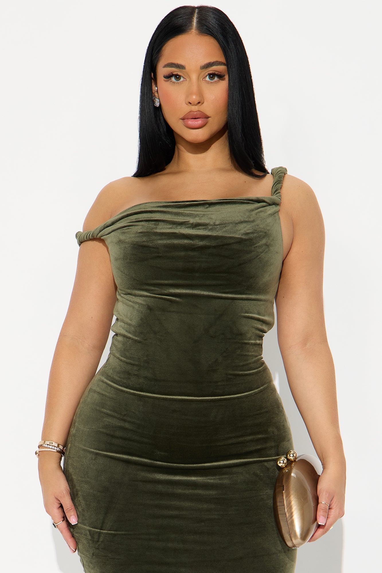 Season Of Slay Velour Midi Dress - Olive