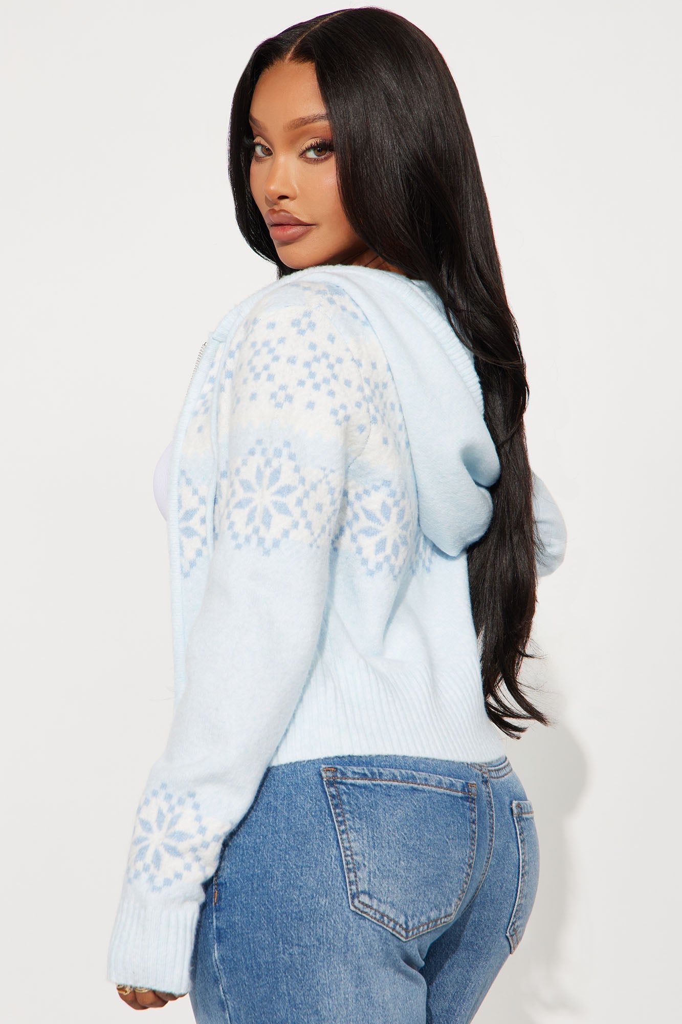 Snow Days Fair Isle Zip Front Cardigan - Blue/combo