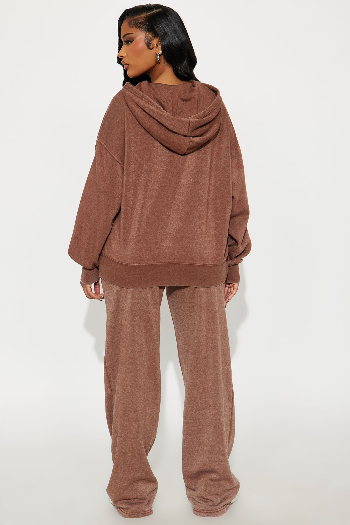 Everyday Ease Washed Fleece Pant Set - Brown