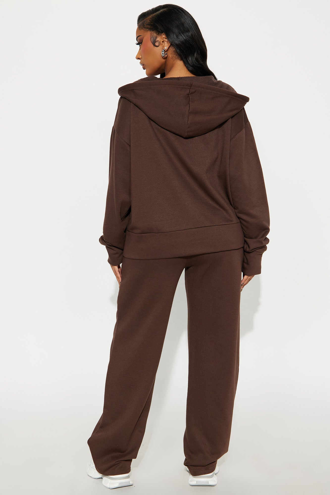 Brooke Oversized Zip Up Fleece Pant Set - Chocolate