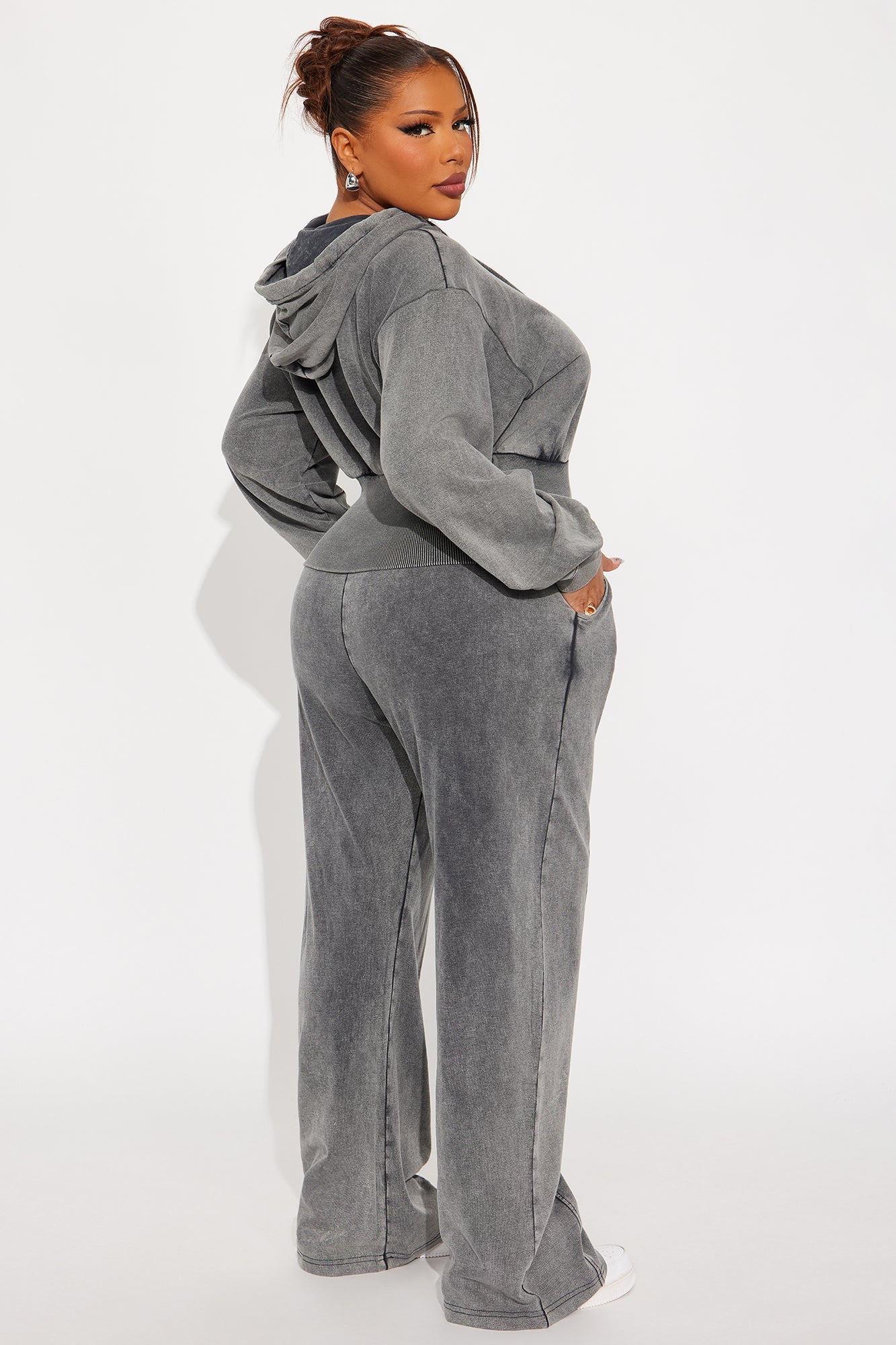 My Type Rib Waist Fleece Pant Set - Grey