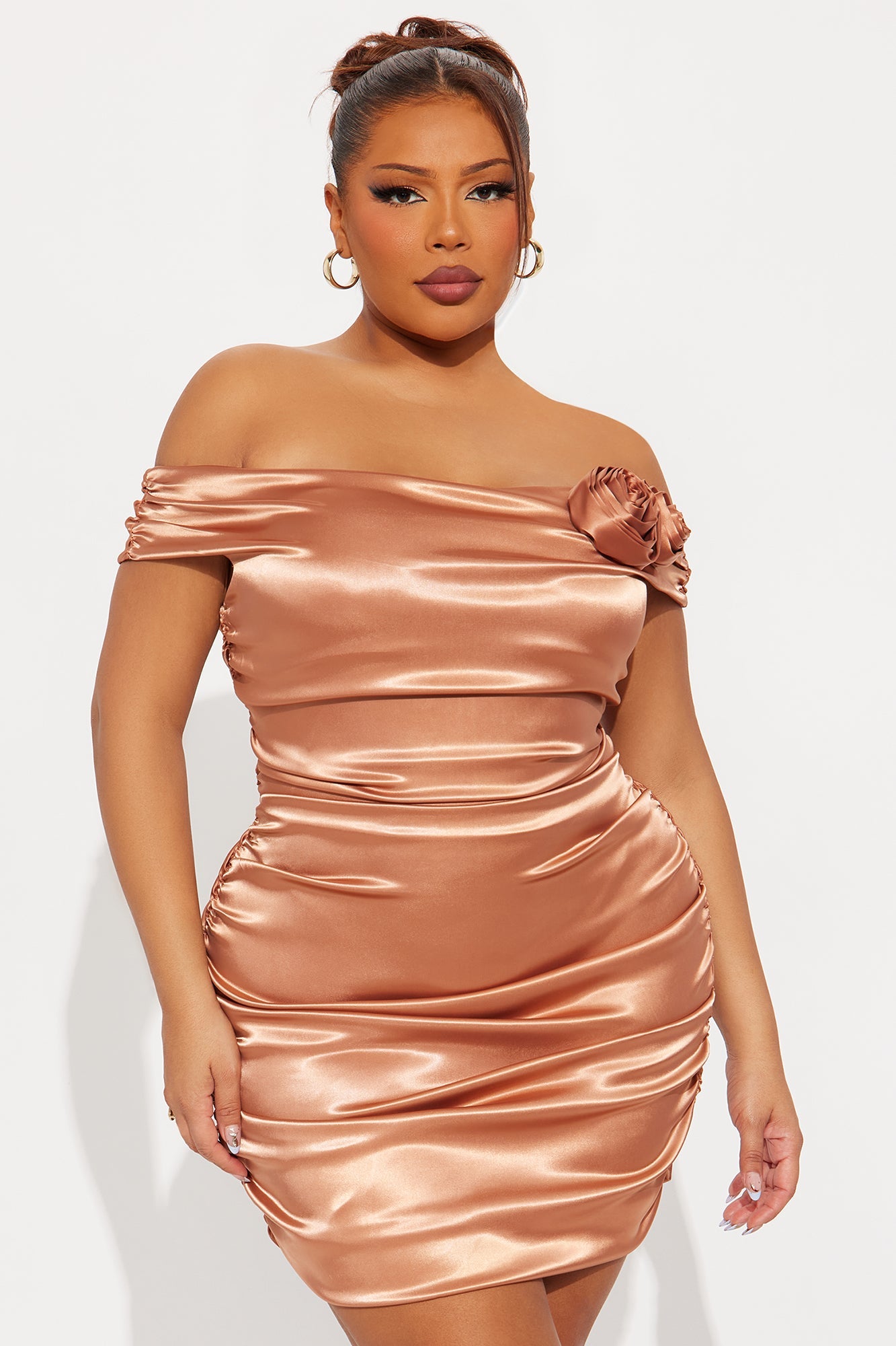 Purified Rose Satin Mini Dress - Brown