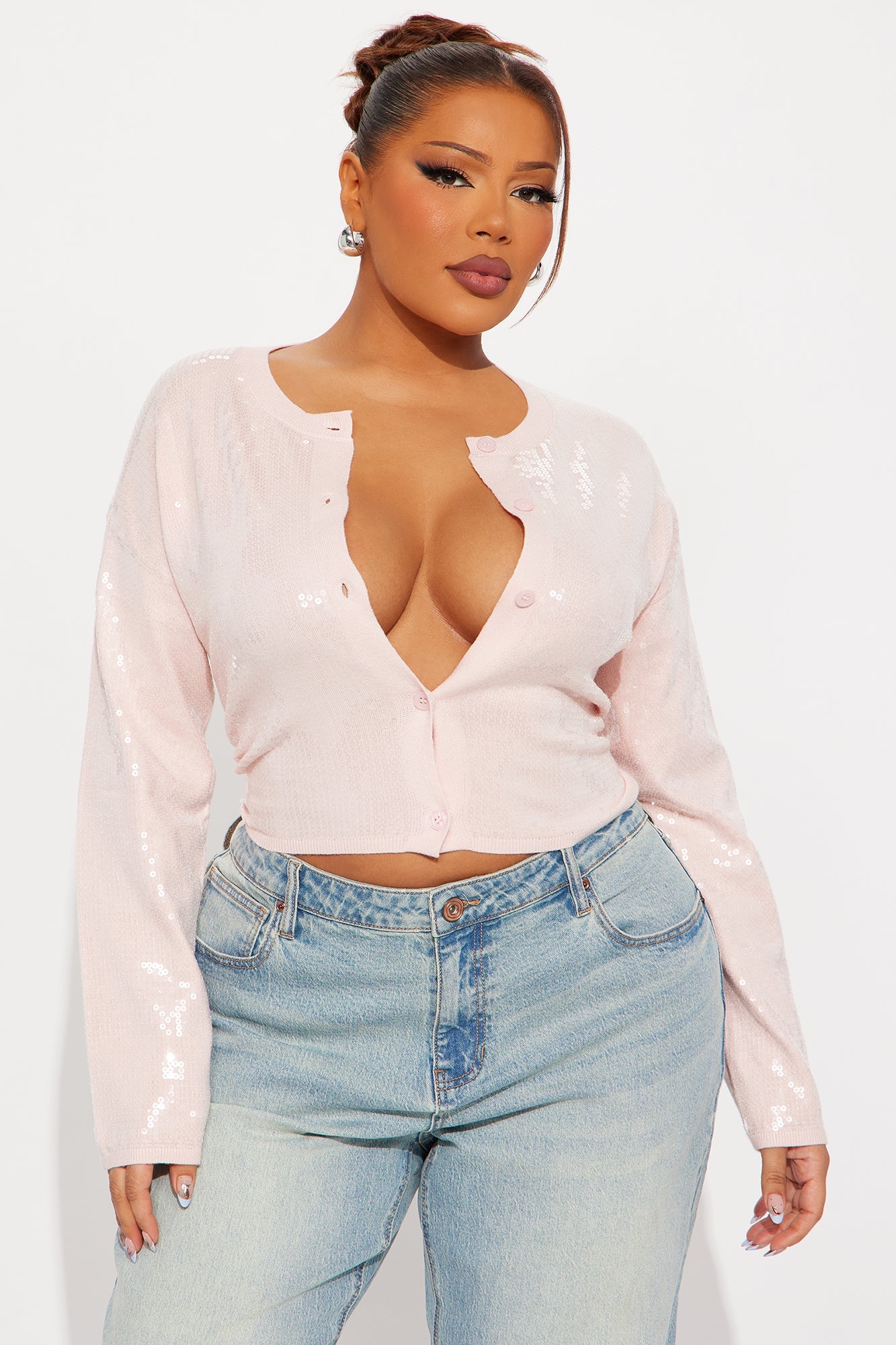 Star Queen Sequin Cardigan - Blush
