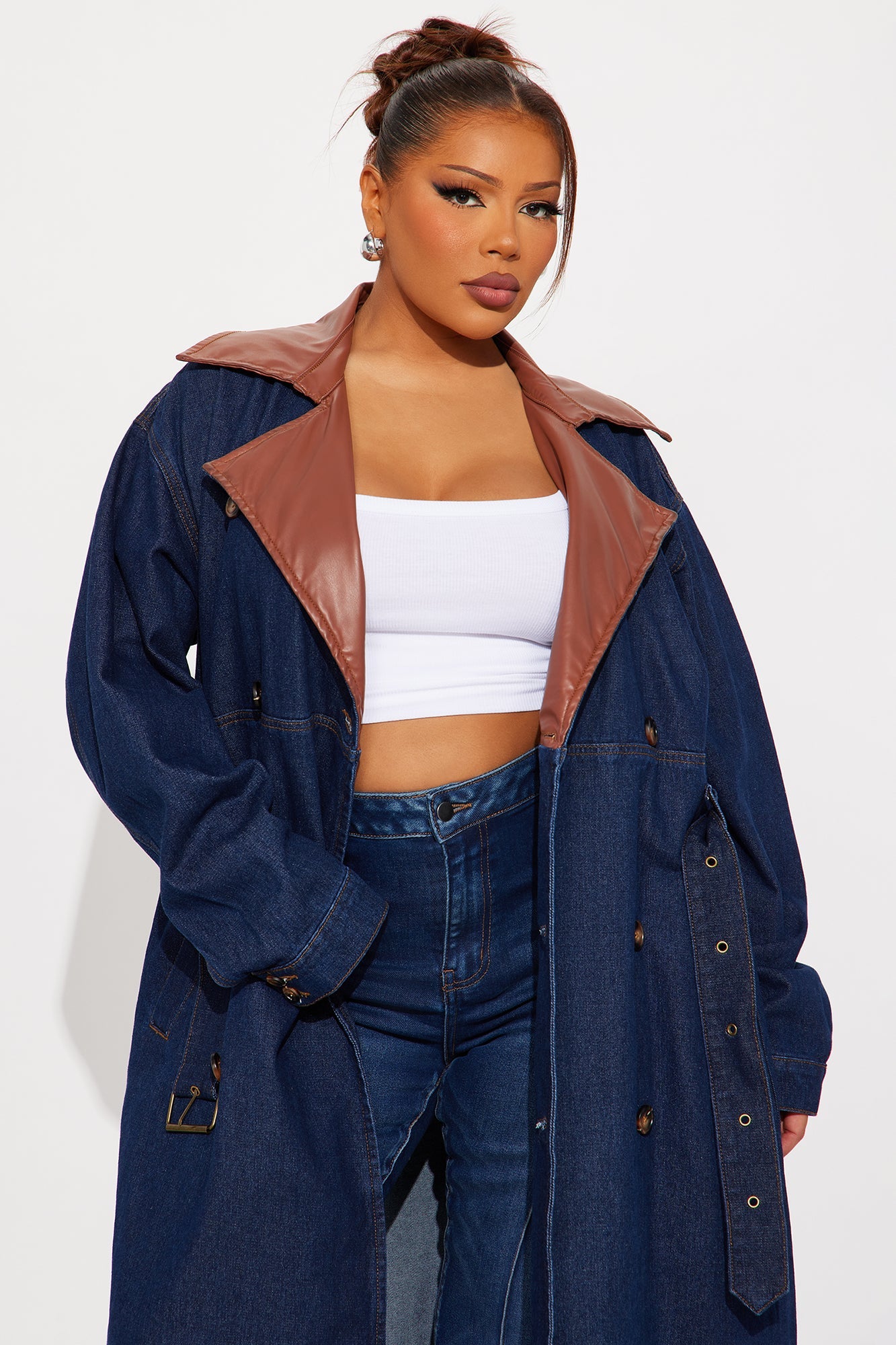 Downtown Living Trench Coat - Dark Wash