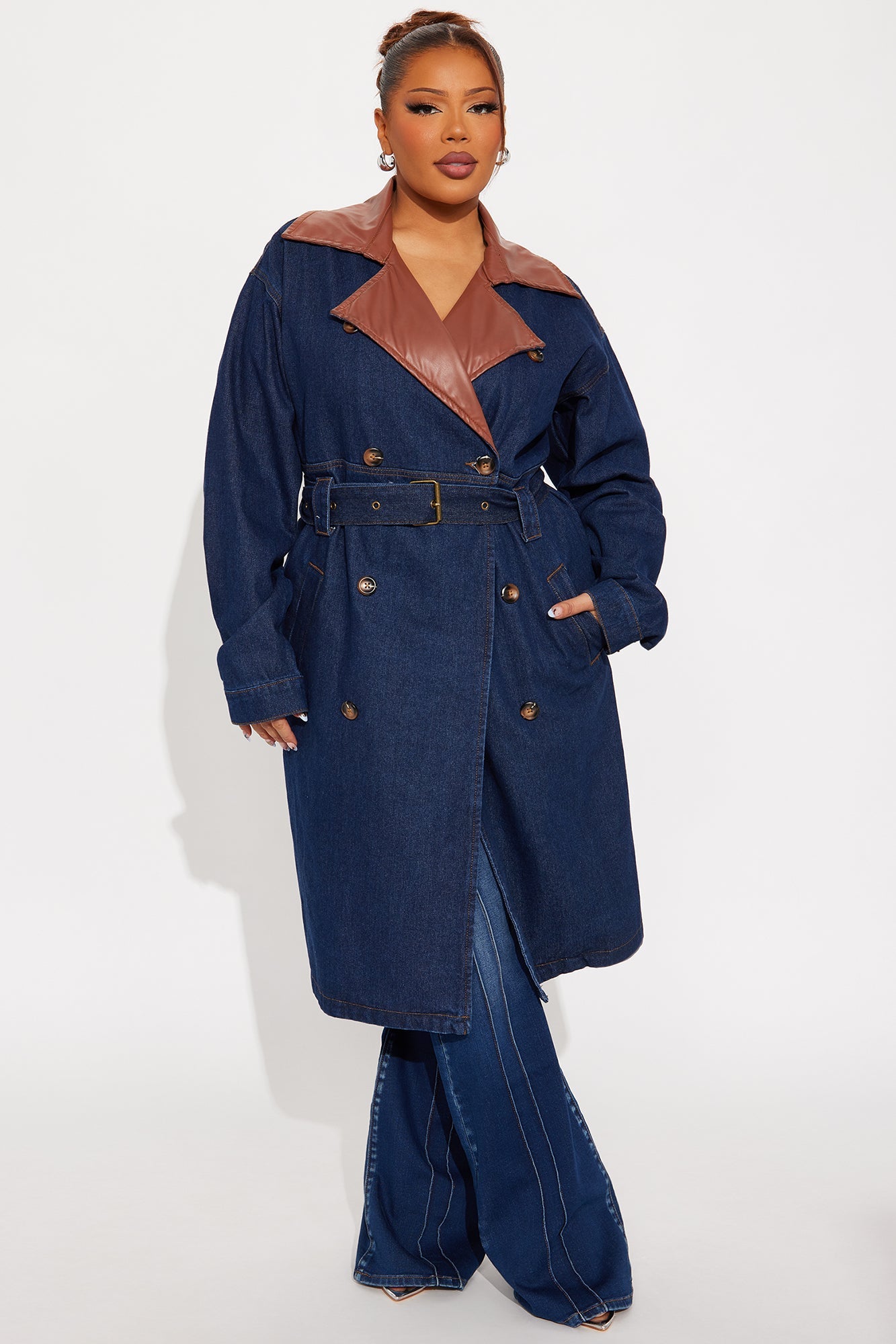 Downtown Living Trench Coat - Dark Wash