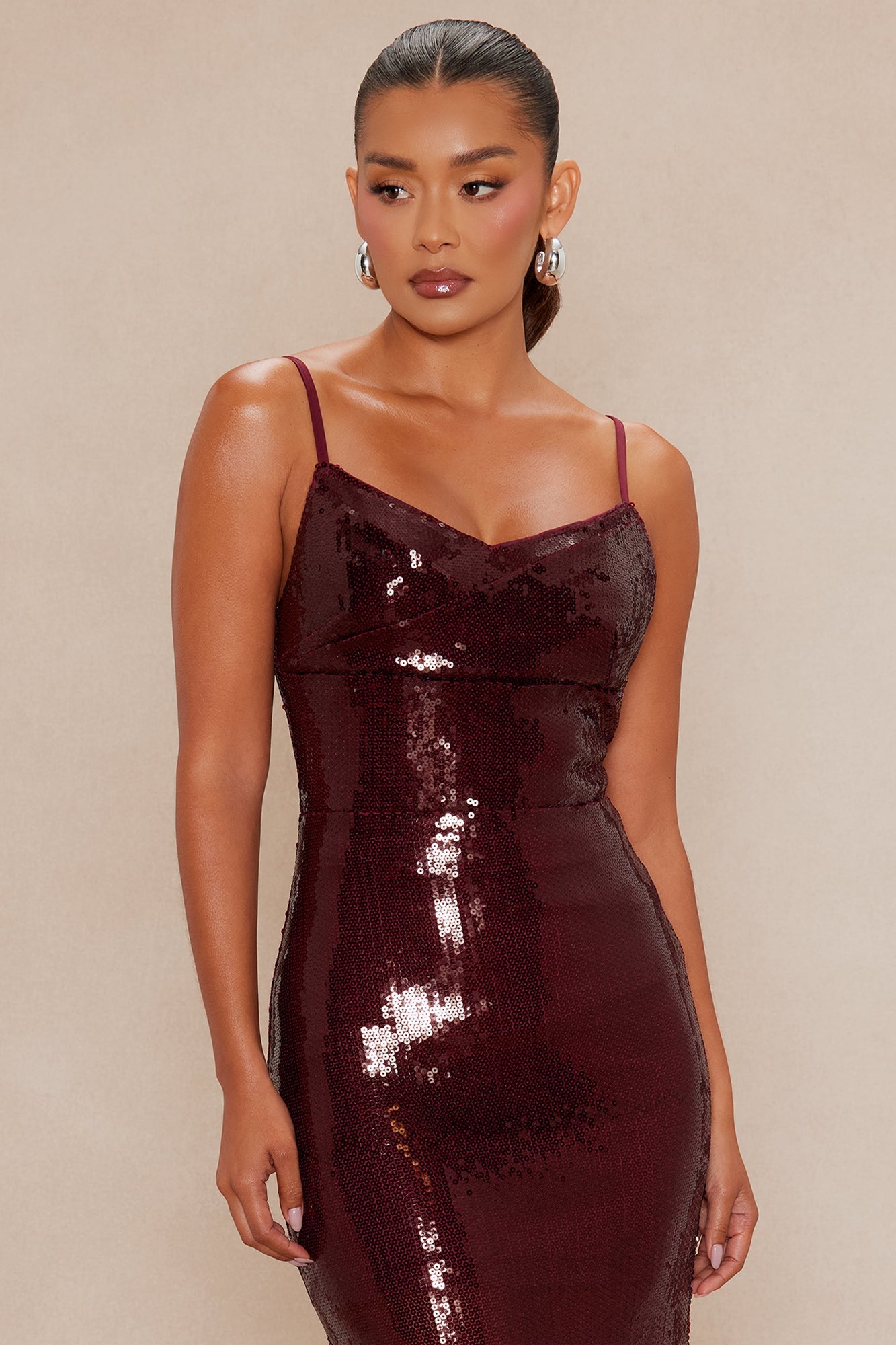 Nyra Sequin Maxi Dress - Burgundy