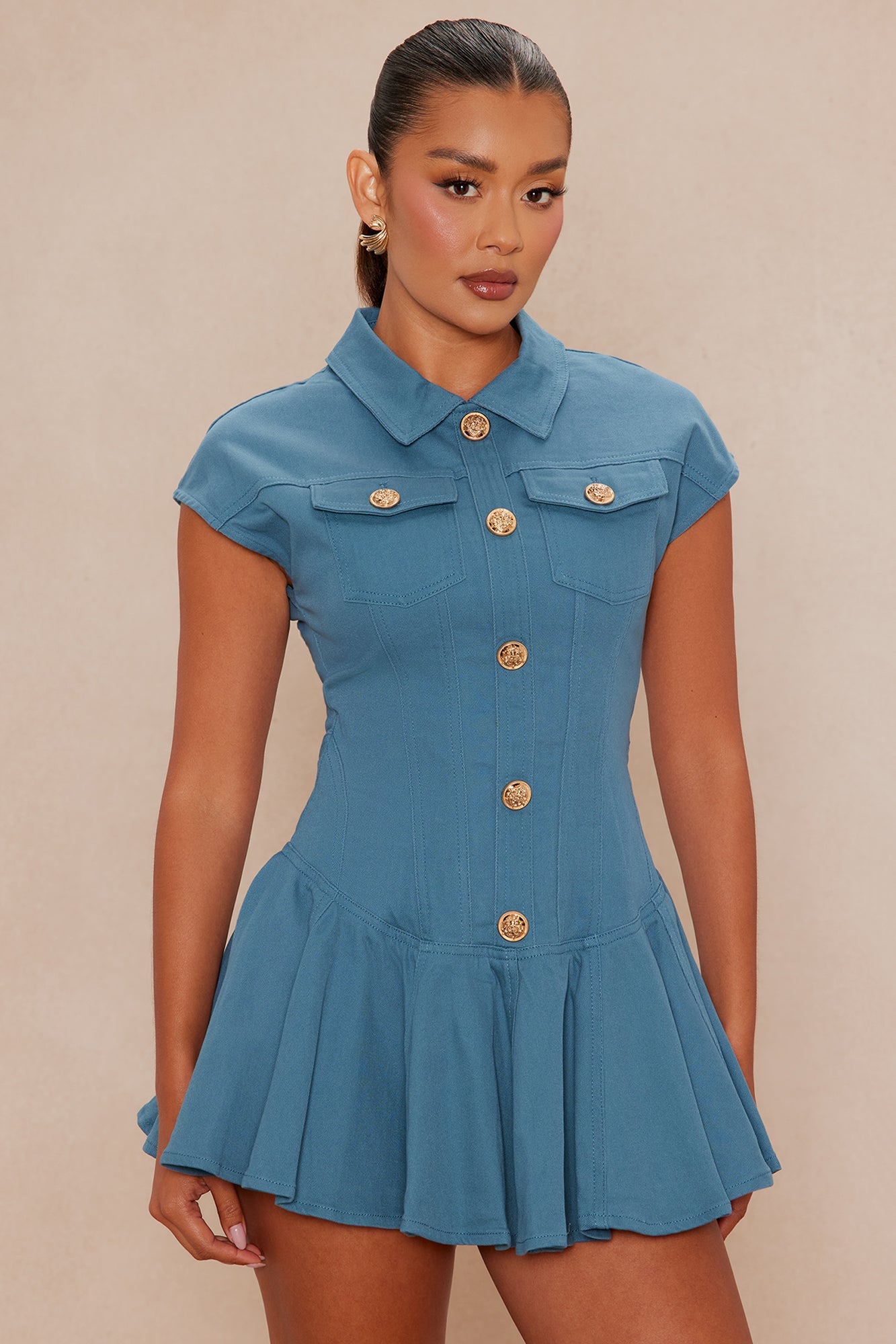 Dakota Pleated Denim Mini Dress - Slate Blue