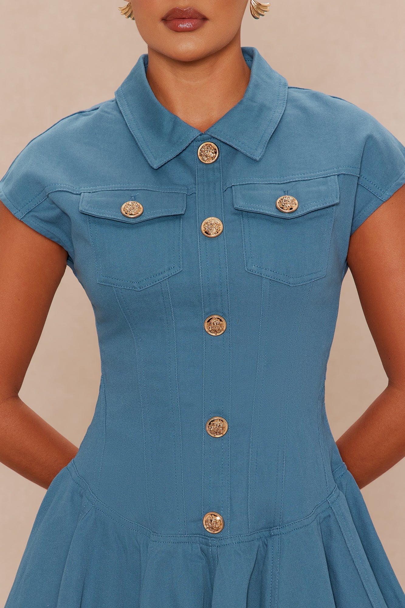 Dakota Pleated Denim Mini Dress - Slate Blue