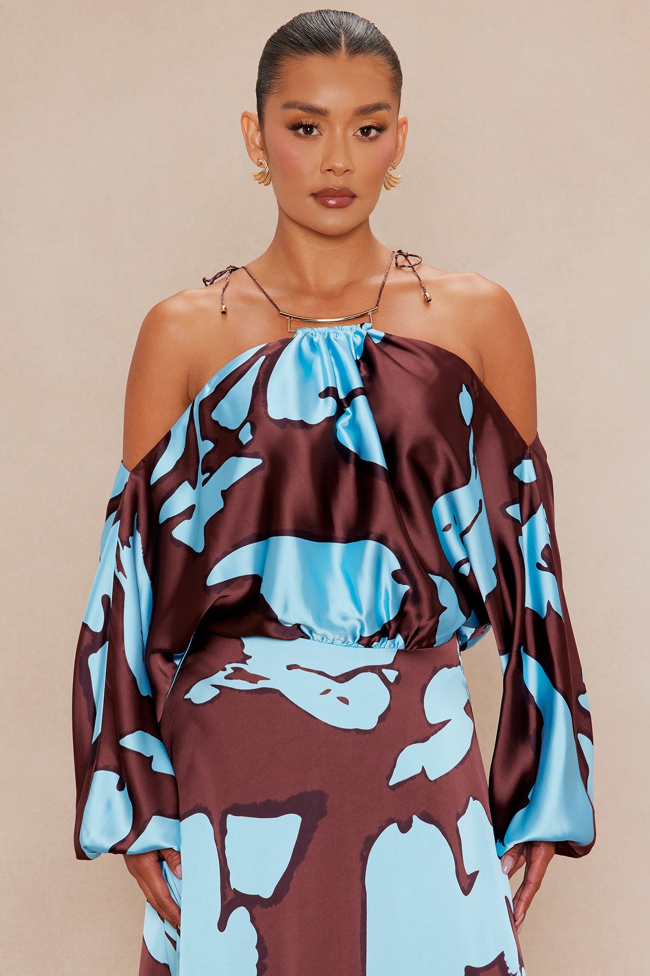 Vikki Satin Maxi Dress - Brown/combo