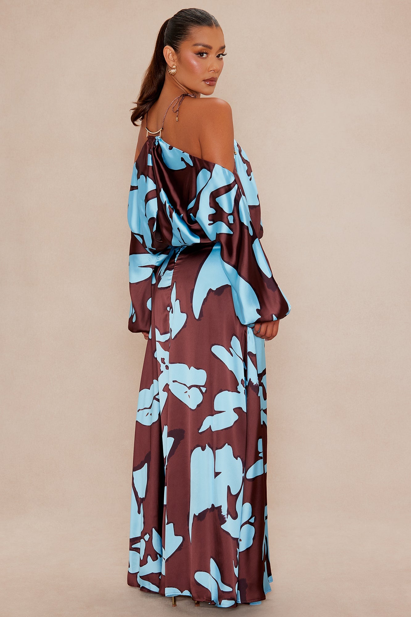 Vikki Satin Maxi Dress - Brown/combo