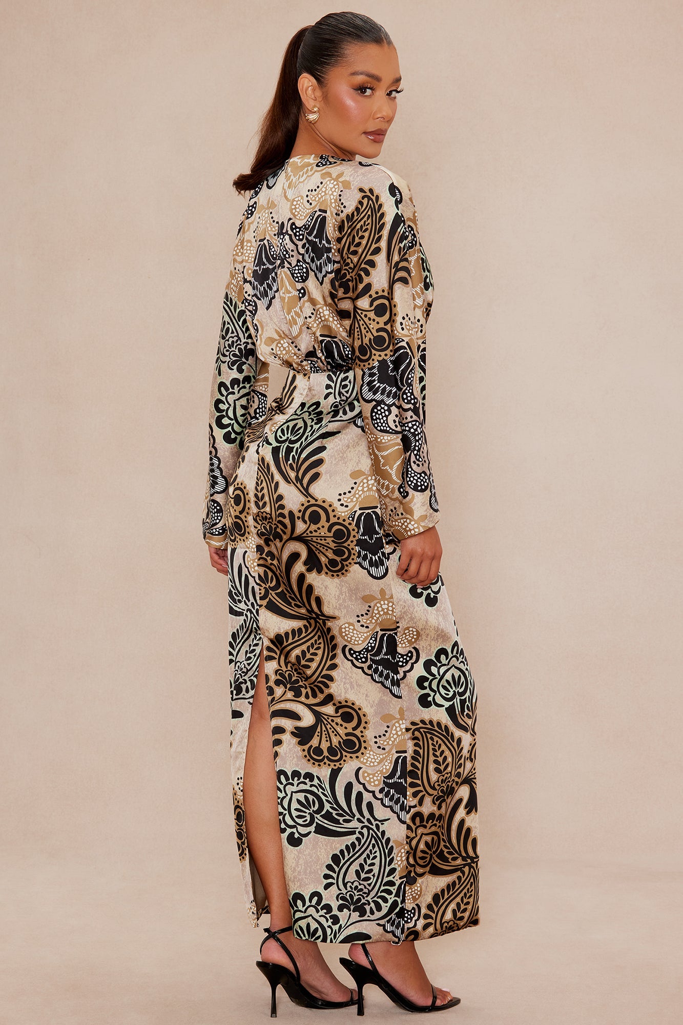 Mari Satin Maxi Dress - Taupe/combo