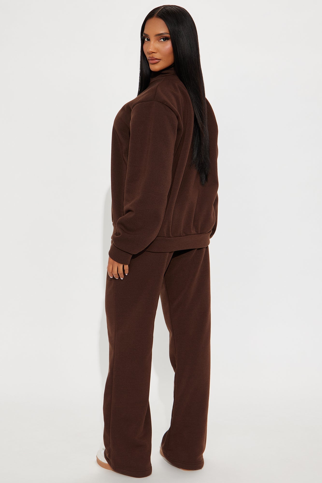 Demi Zip Up Fleece Pant Set - Chocolate