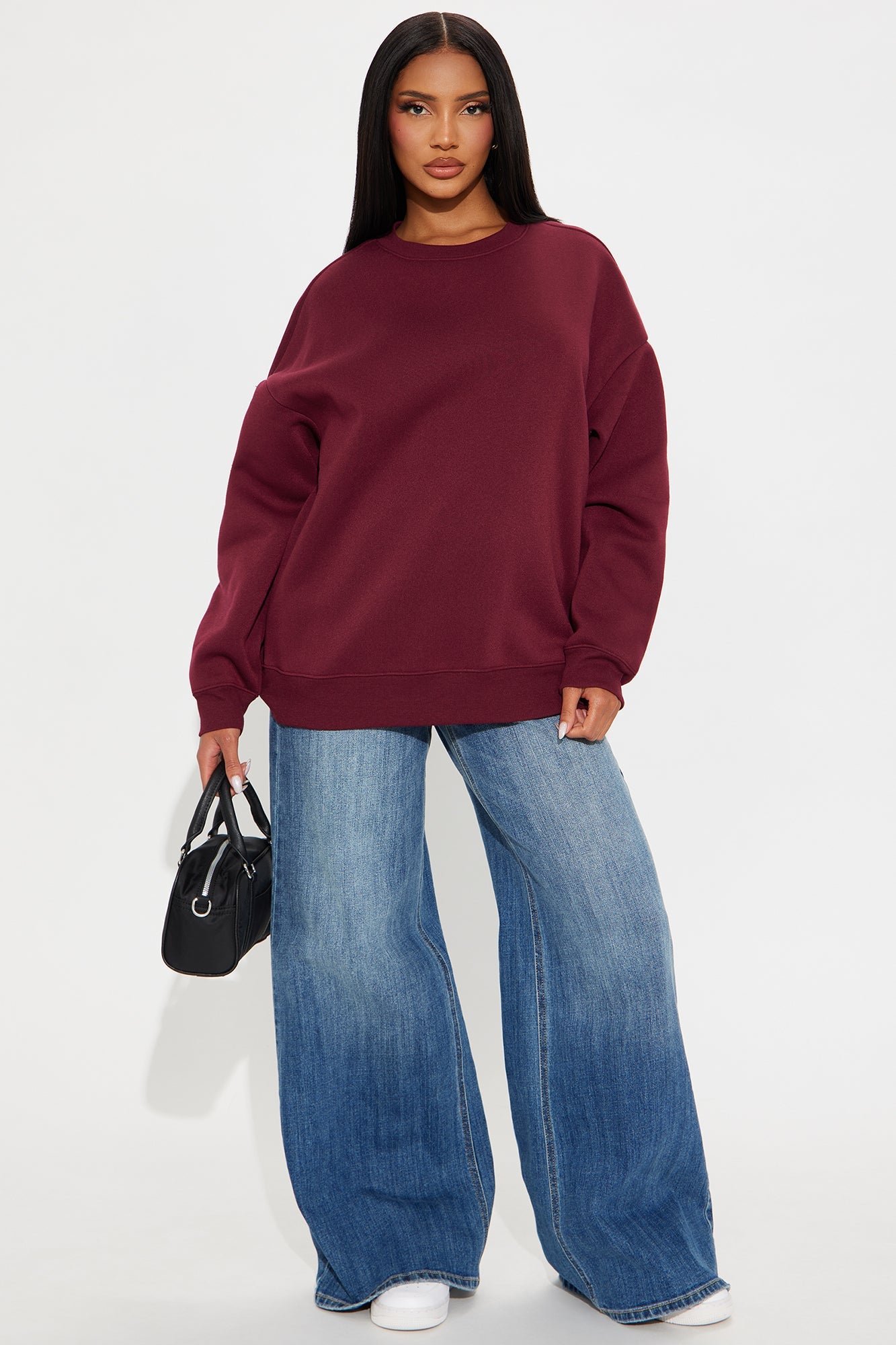 Candice Oversized Crewneck Sweatshirt - Burgundy