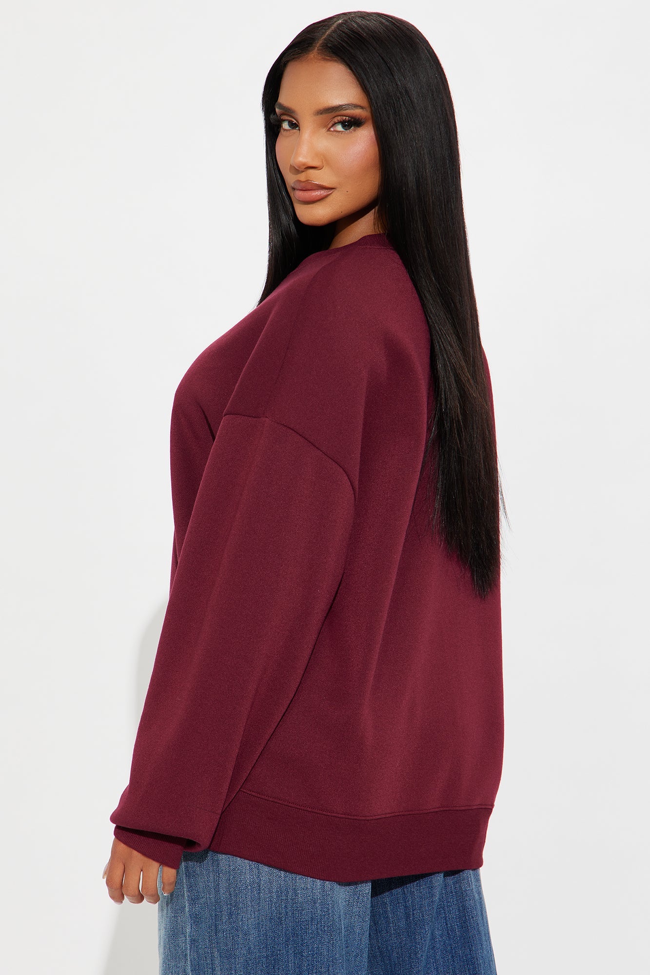Candice Oversized Crewneck Sweatshirt - Burgundy
