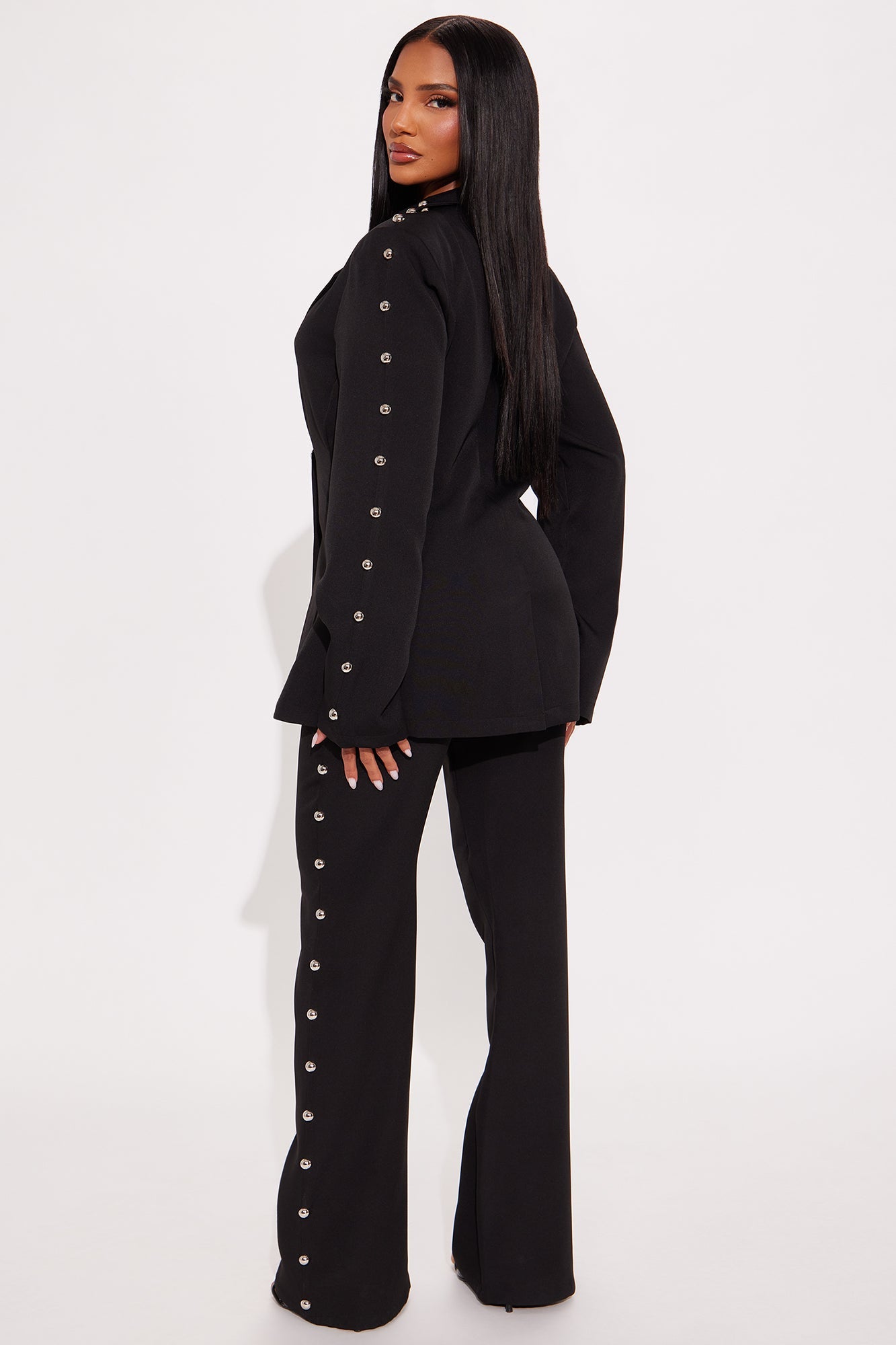Janice Studded Blazer Pant Set - Black
