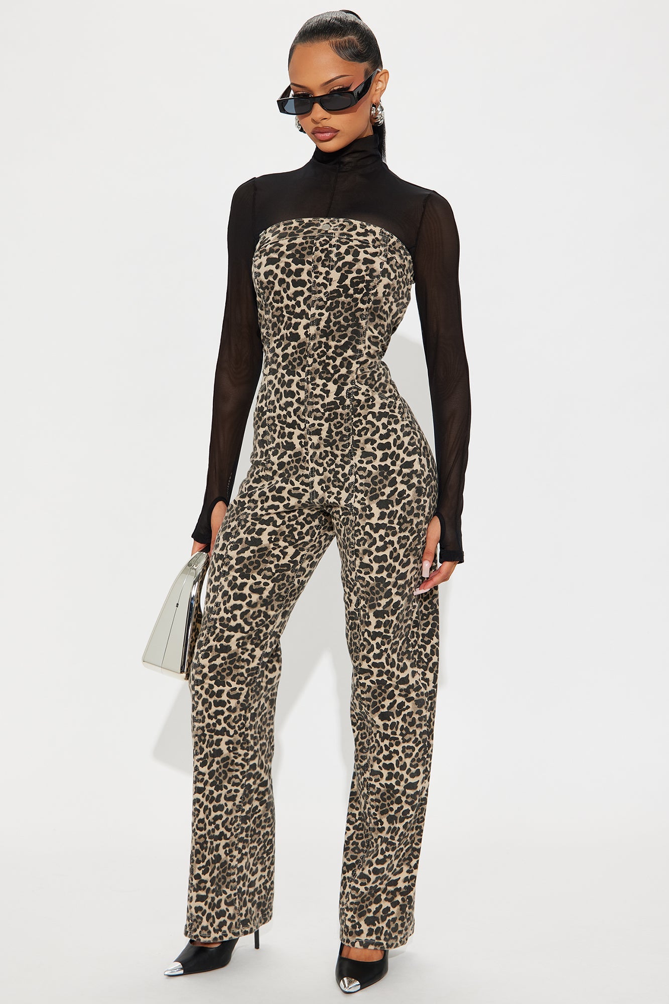 Drea Denim Strapless Leopard Jumpsuit - Leopard