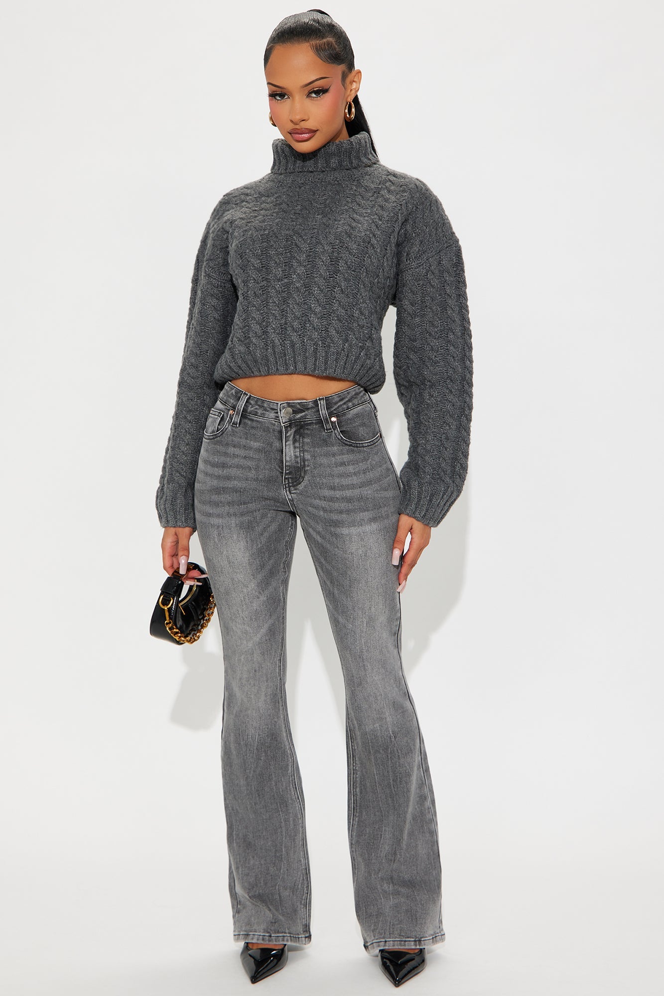 Warm Vibes Cable Knit Sweater - Charcoal