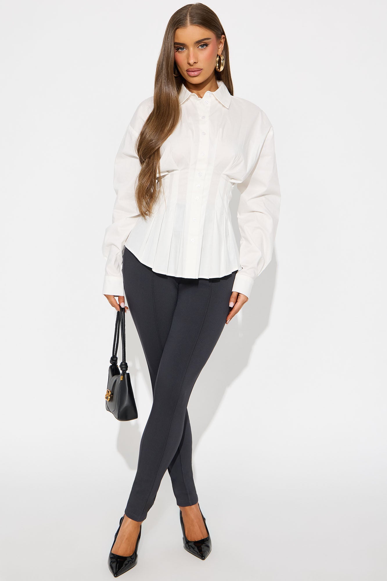 Kandice Pleated Poplin Shirt - White