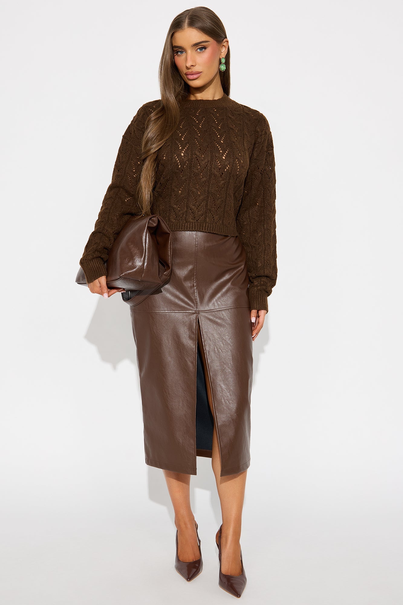 Brunch Girly Pointelle Sweater - Chestnut