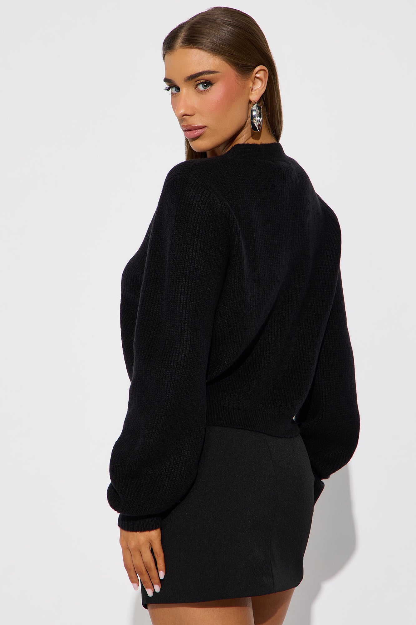 A Little Rhinestone Bow Cardigan - Black