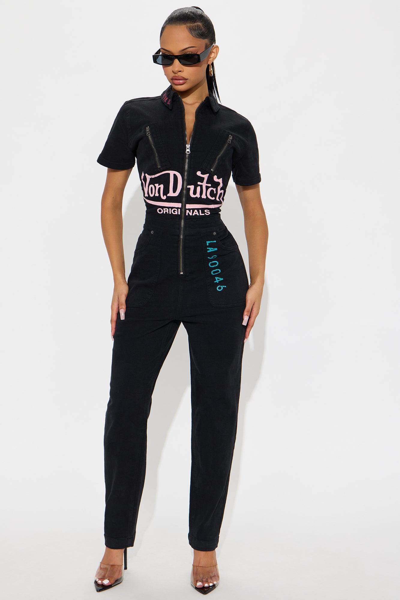 Von Dutch Eyeball Denim Jumpsuit - Black