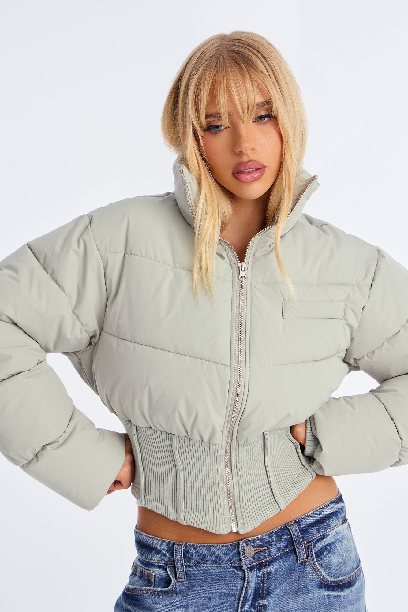 Cold Serve Corset Puffer Jacket - Olive