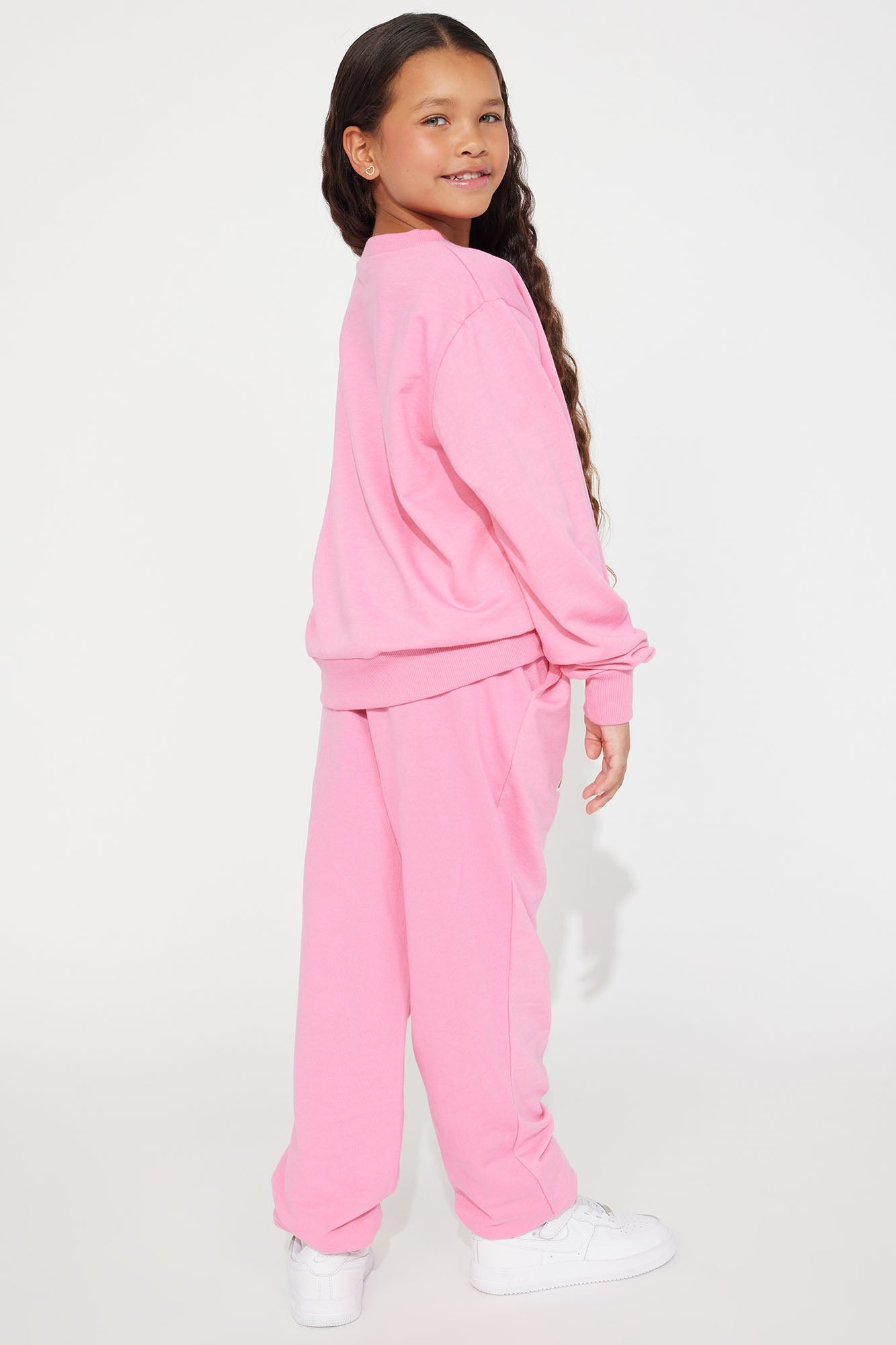 Mini Self Love French Terry Crew Pant Set - Pink