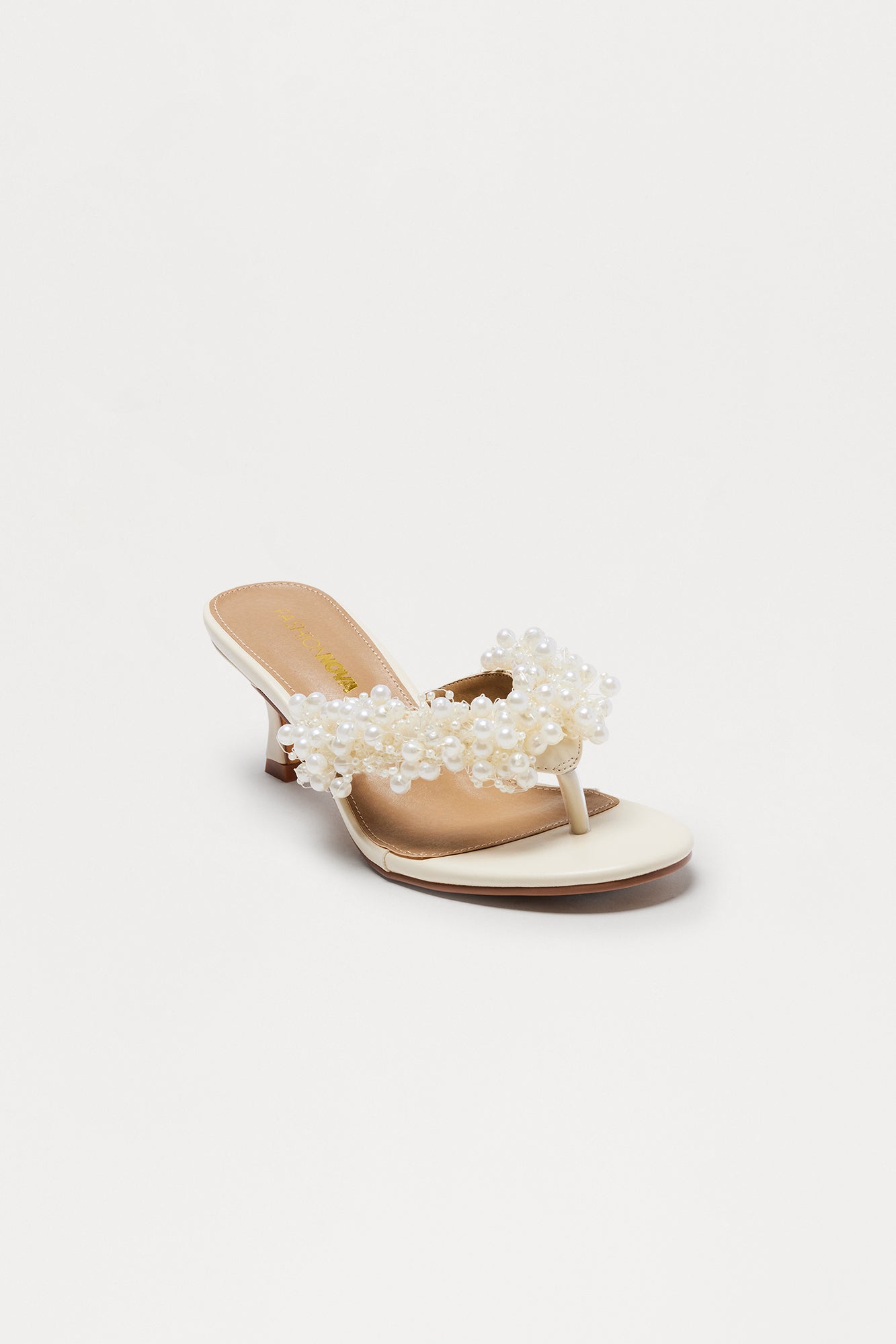Tipsy Pearl Thong Mules - Cream