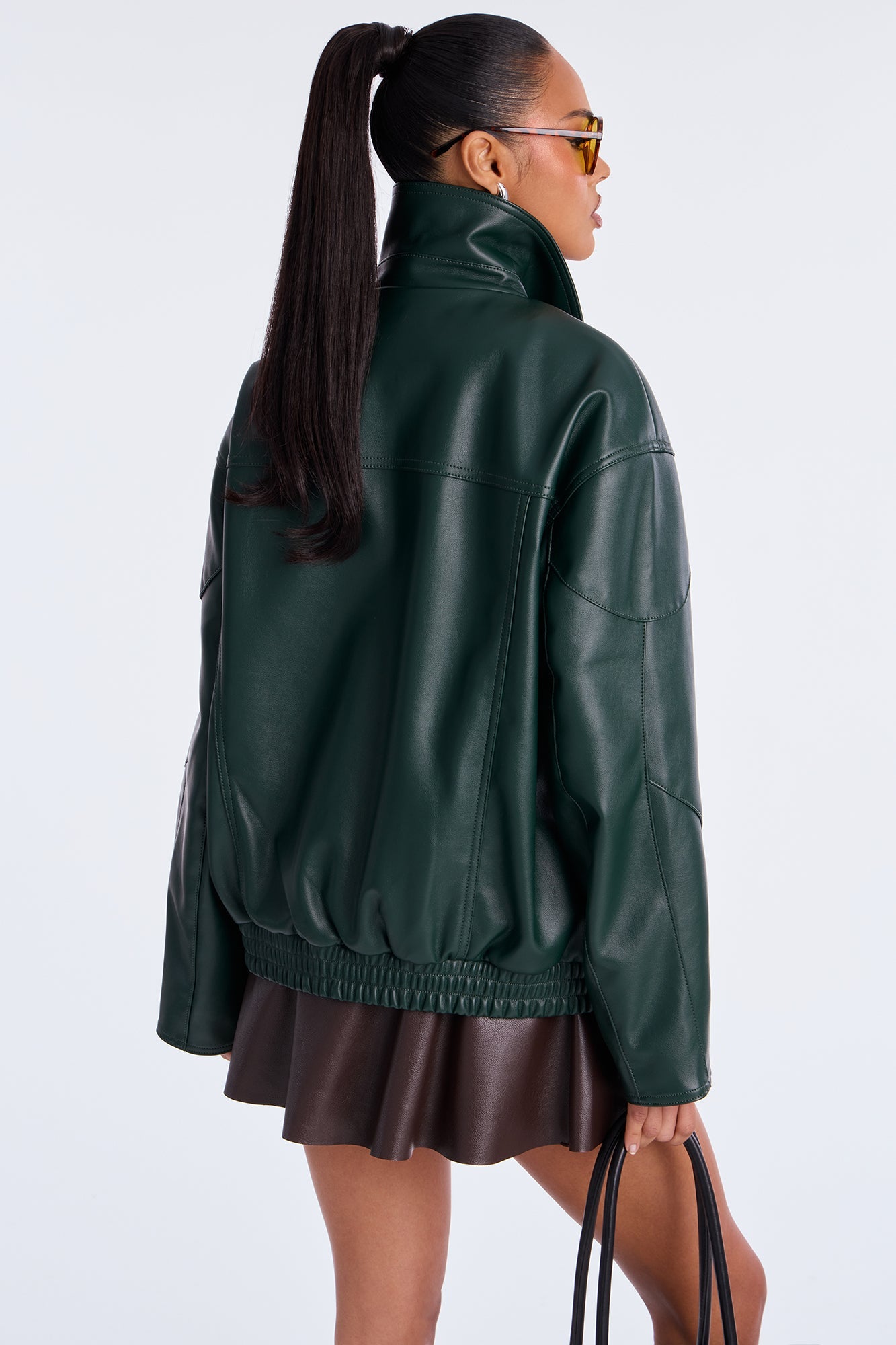More To Come Faux Leather Bomber Jacket - Hunter