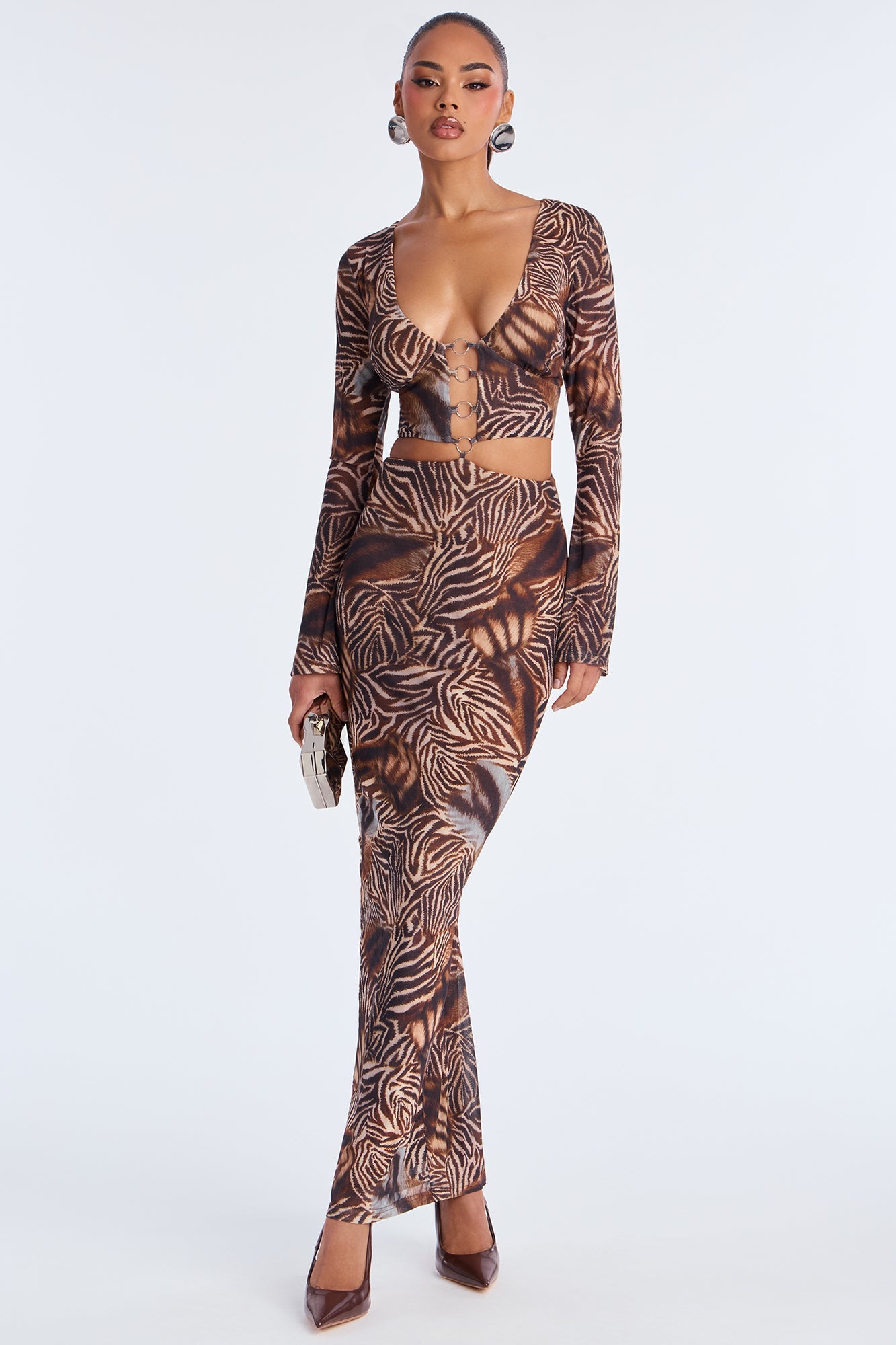 To The Rush Maxi Dress - Brown/combo