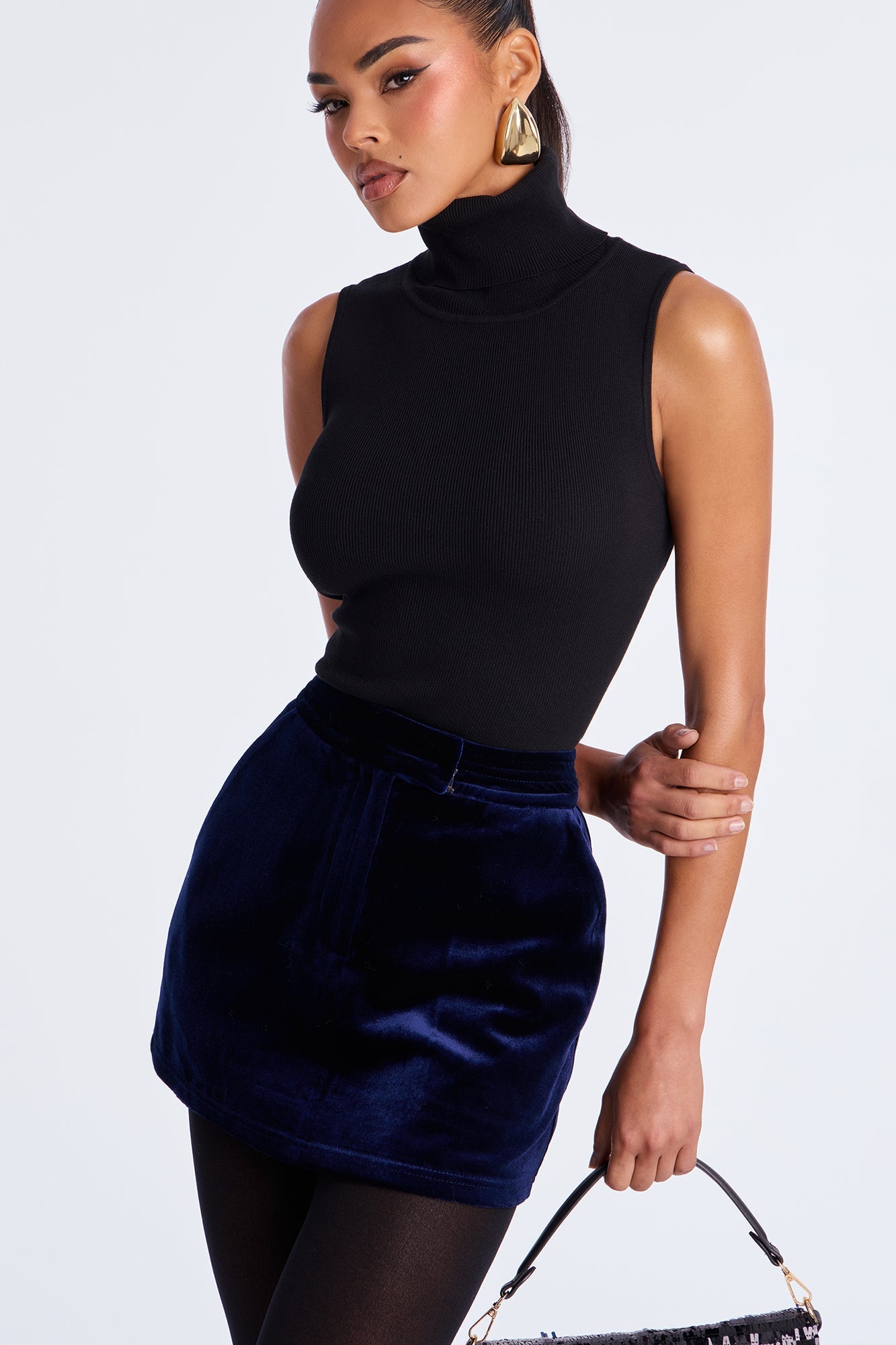 By My Side Velvet Mini Skirt - Navy