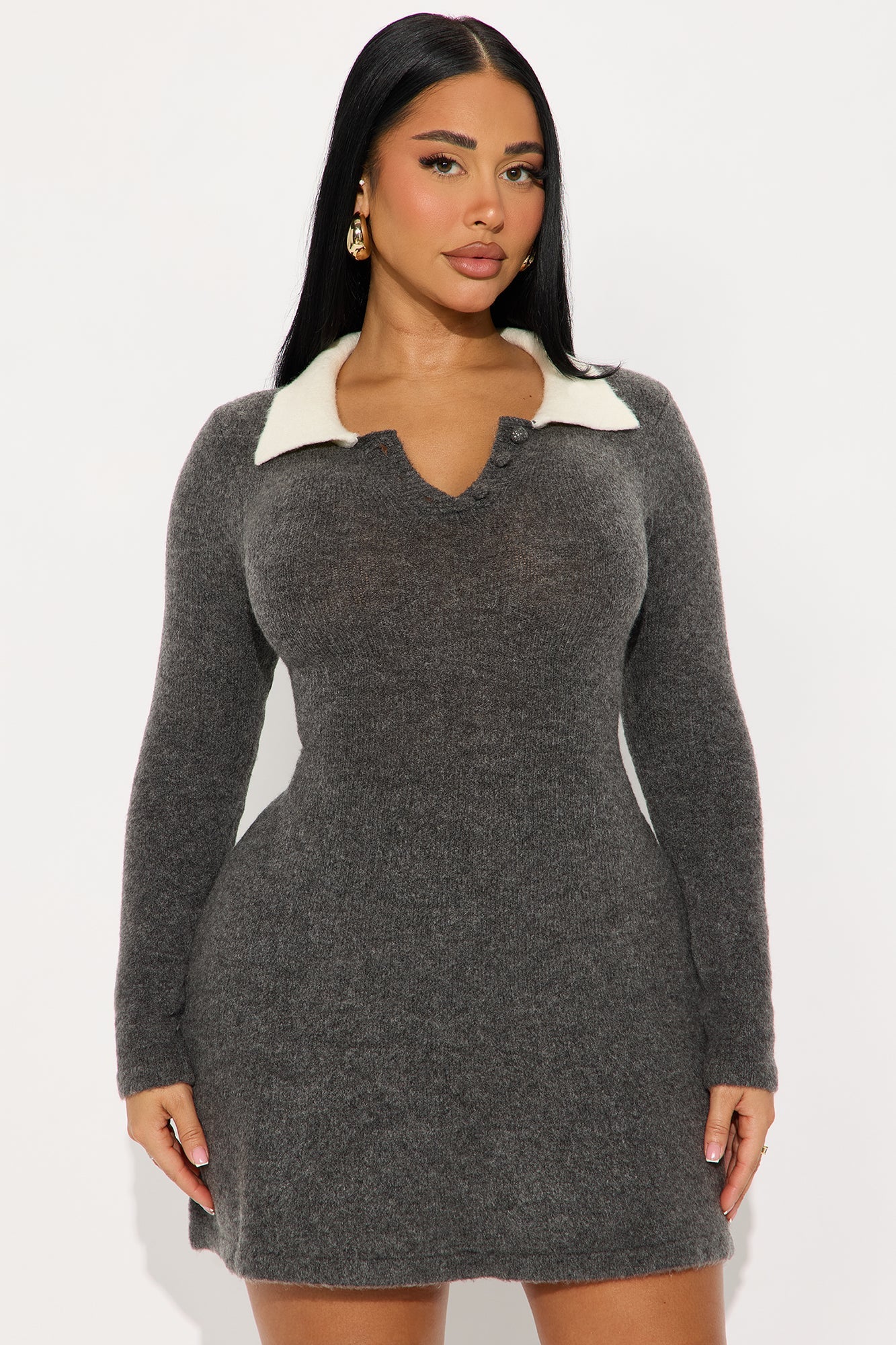 Chantal Long Sleeve Sweater Mini Dress - Charcoal