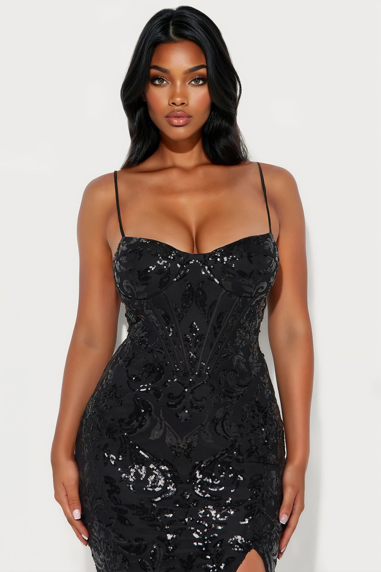 Camryn Embellished Corset Gown - Black