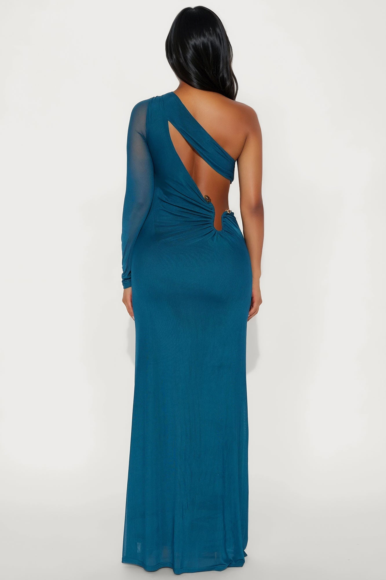 Jenna One Shoulder Sleeved Maxi Dress - Teal