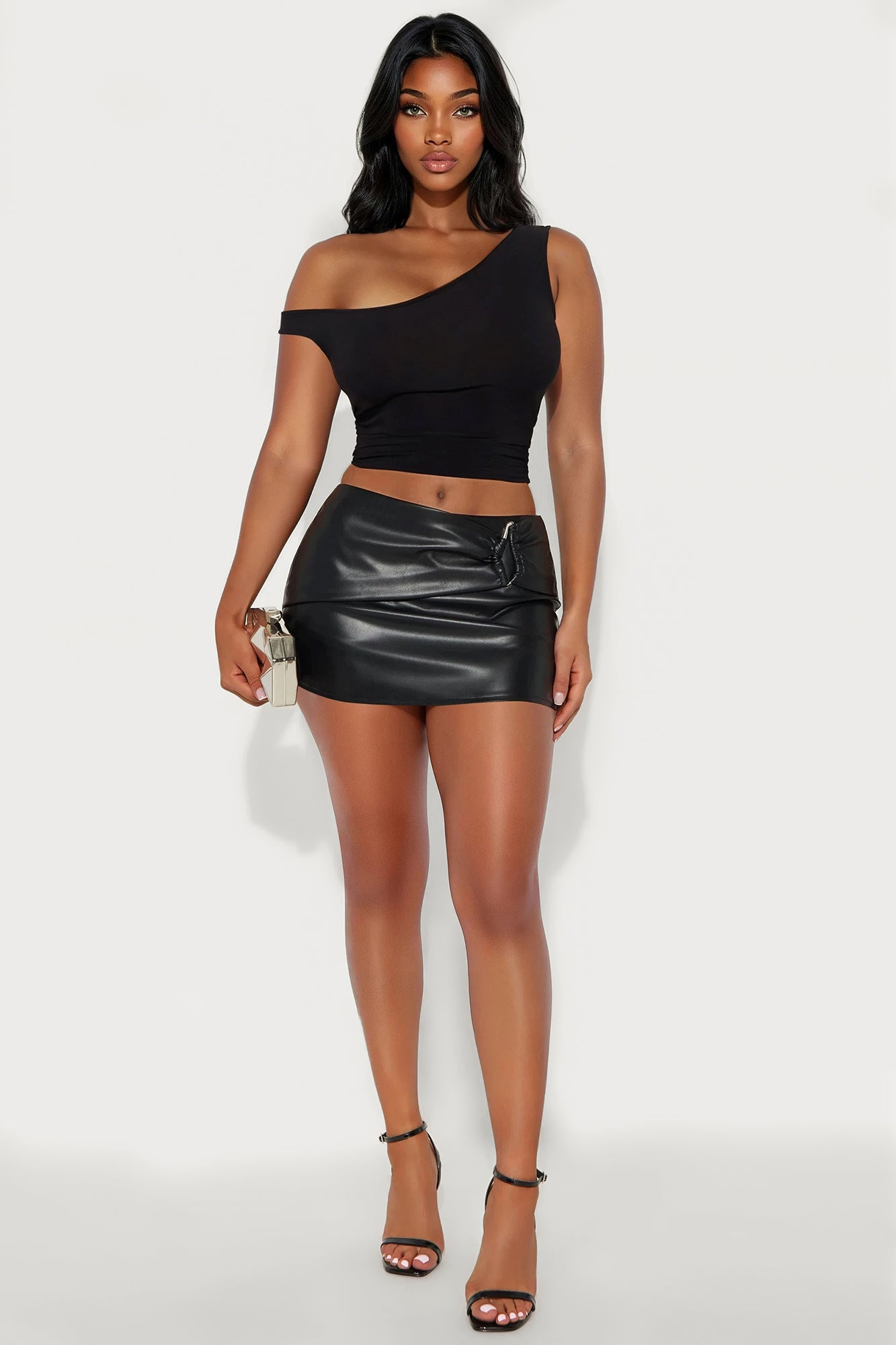 GNO Vibes Hardware Faux Leather Micro Mini Skort - Black