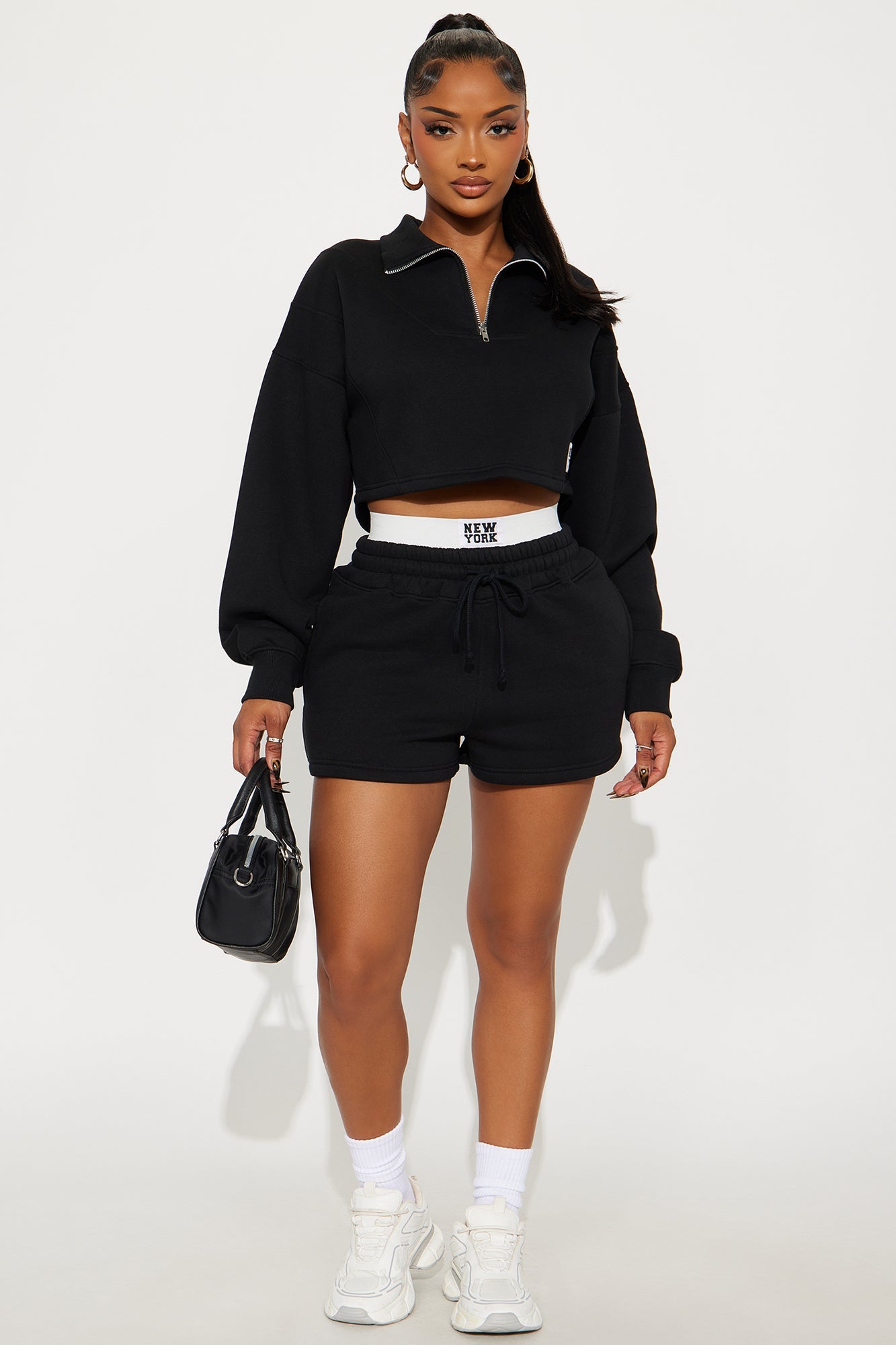 Urban Pulse Quarter Zip Fleece Short Set - Black