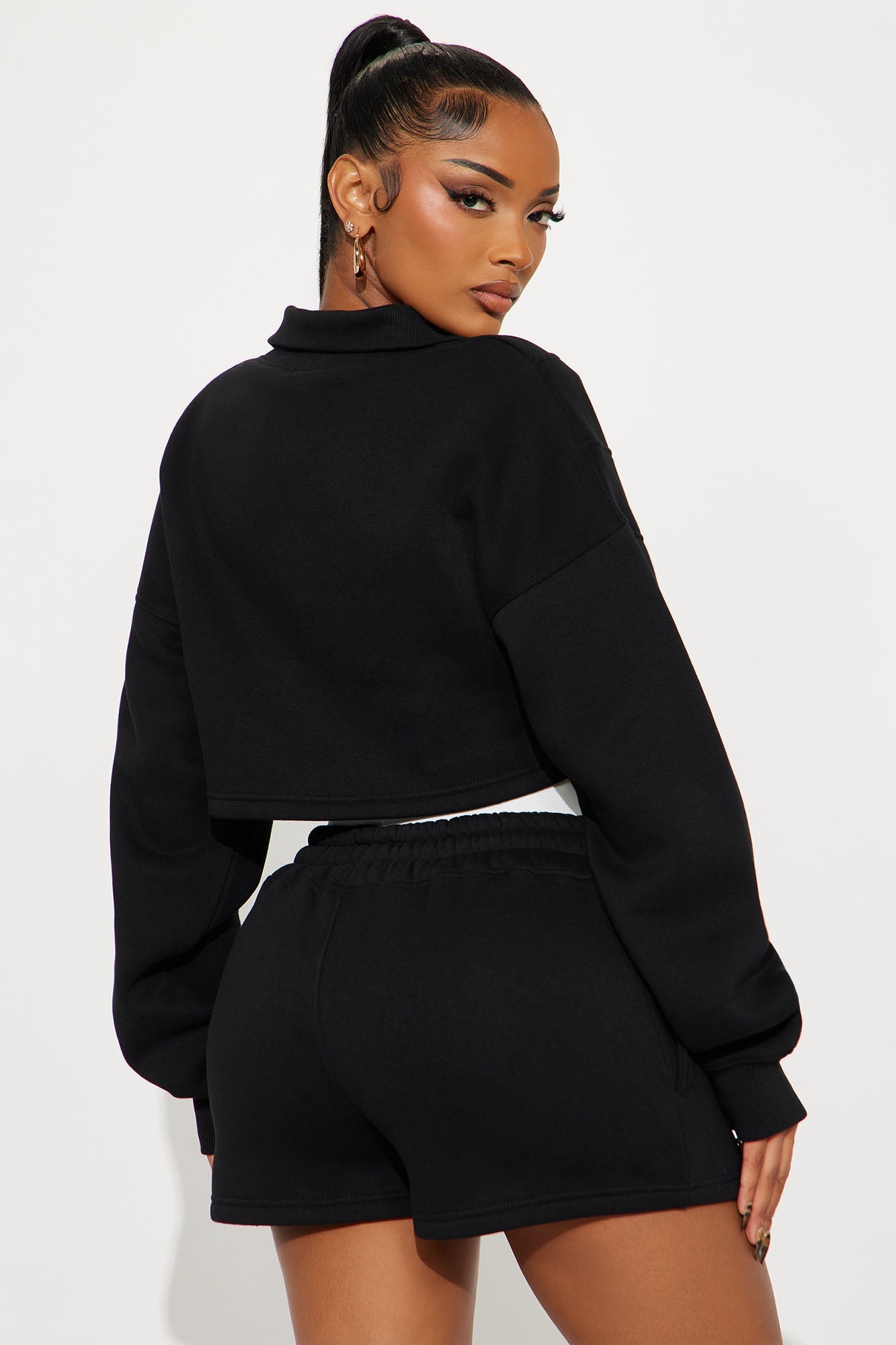 Urban Pulse Quarter Zip Fleece Short Set - Black