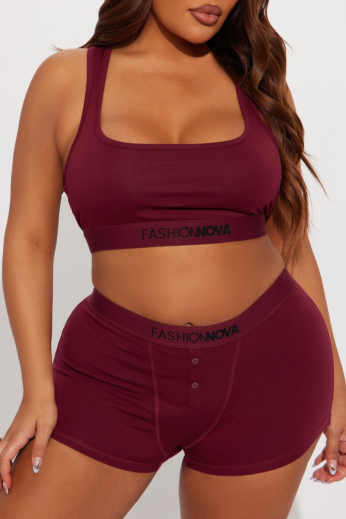 FN Mood Scoop Neck Racerback Cotton Bra - Wine