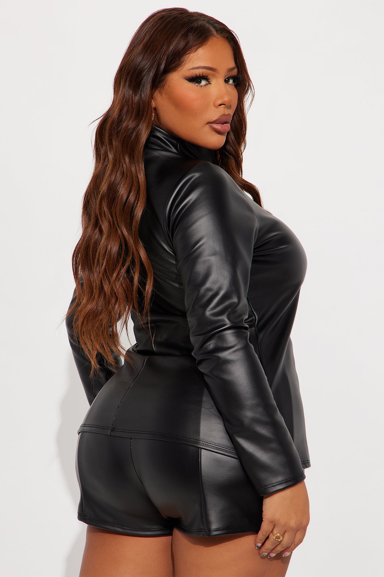 Vanna Faux Leather Short Set - Black