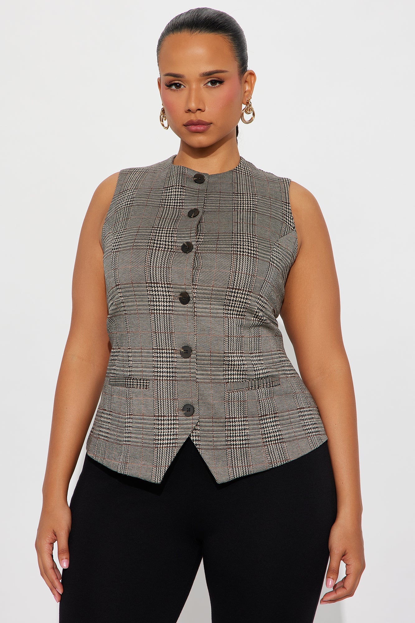 Be My Guest Houndstooth Vest - Taupe/combo