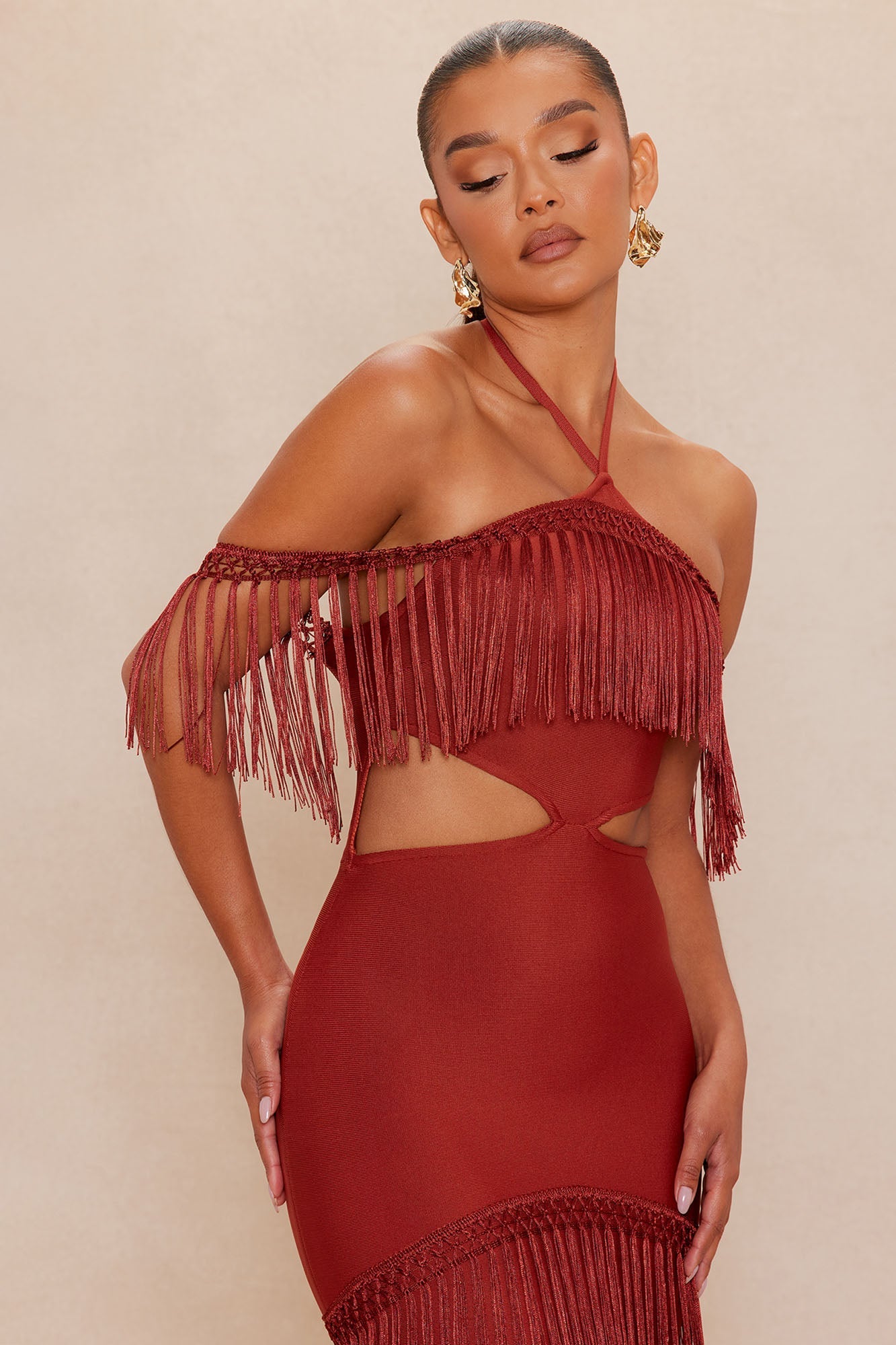 Narissa Fringe Maxi Dress - Rust