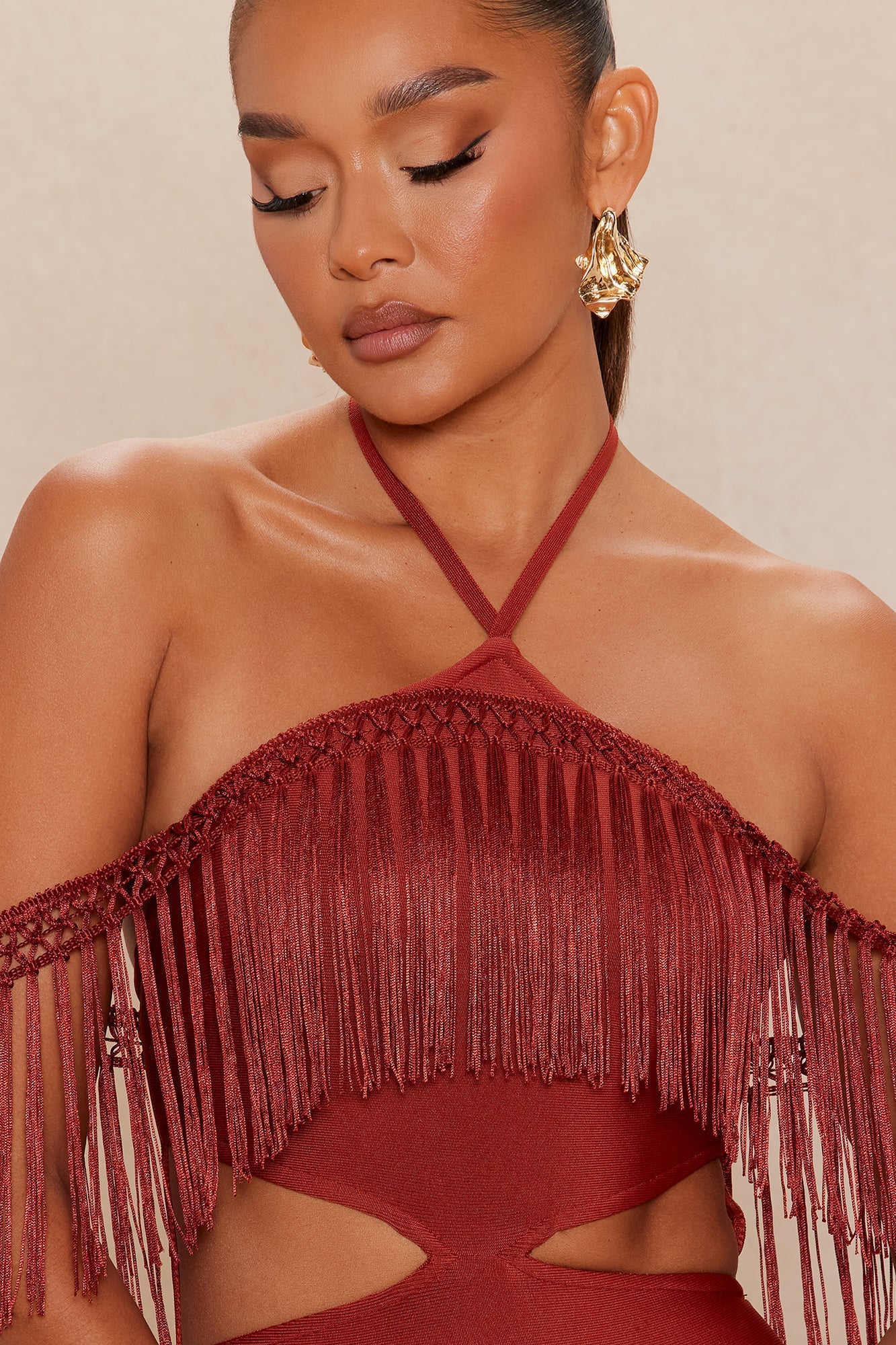 Narissa Fringe Maxi Dress - Rust