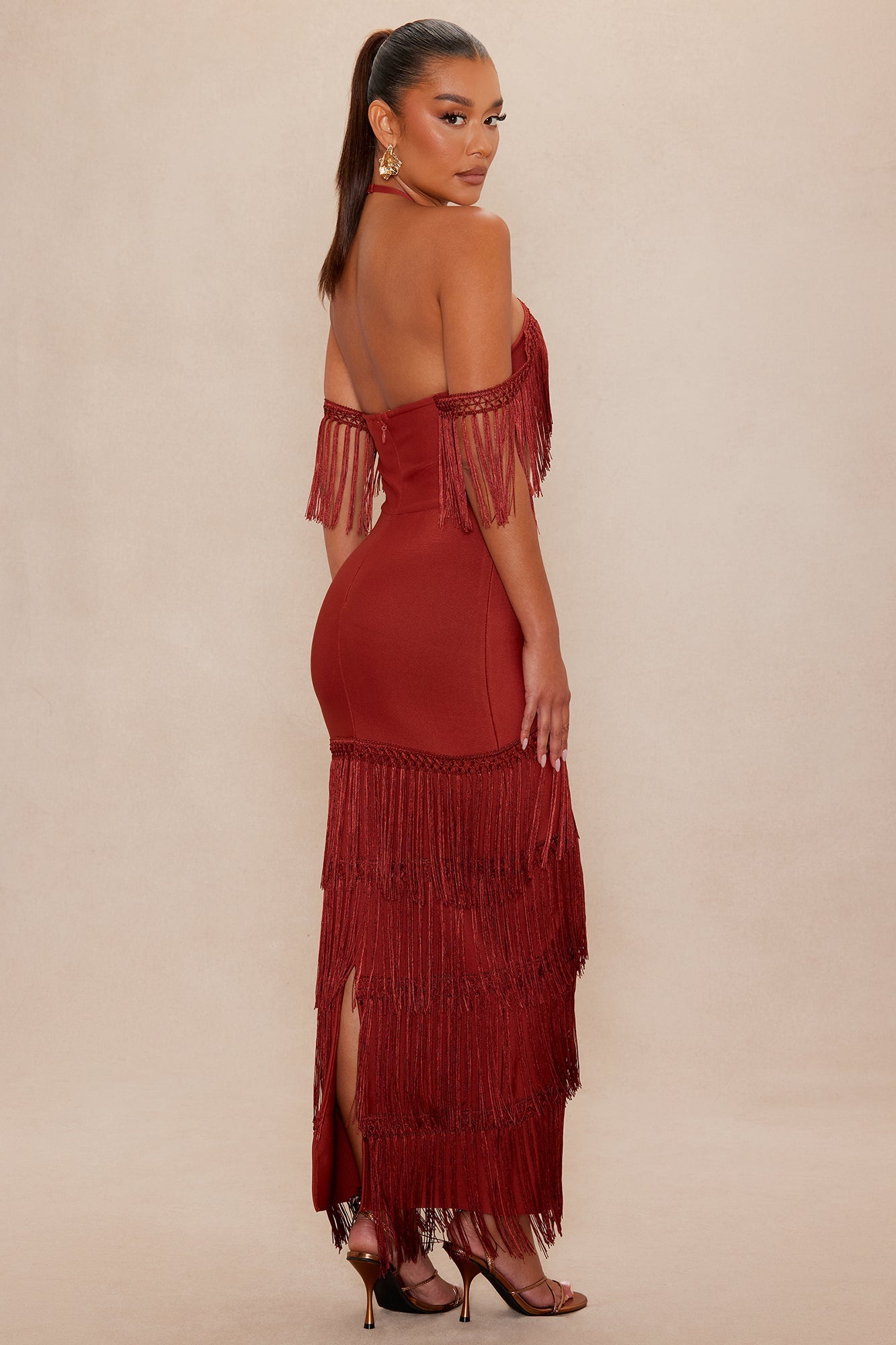 Narissa Fringe Maxi Dress - Rust