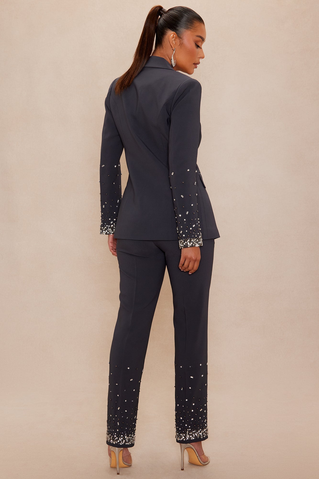 Zephyra Embellished Suit Set - Charcoal
