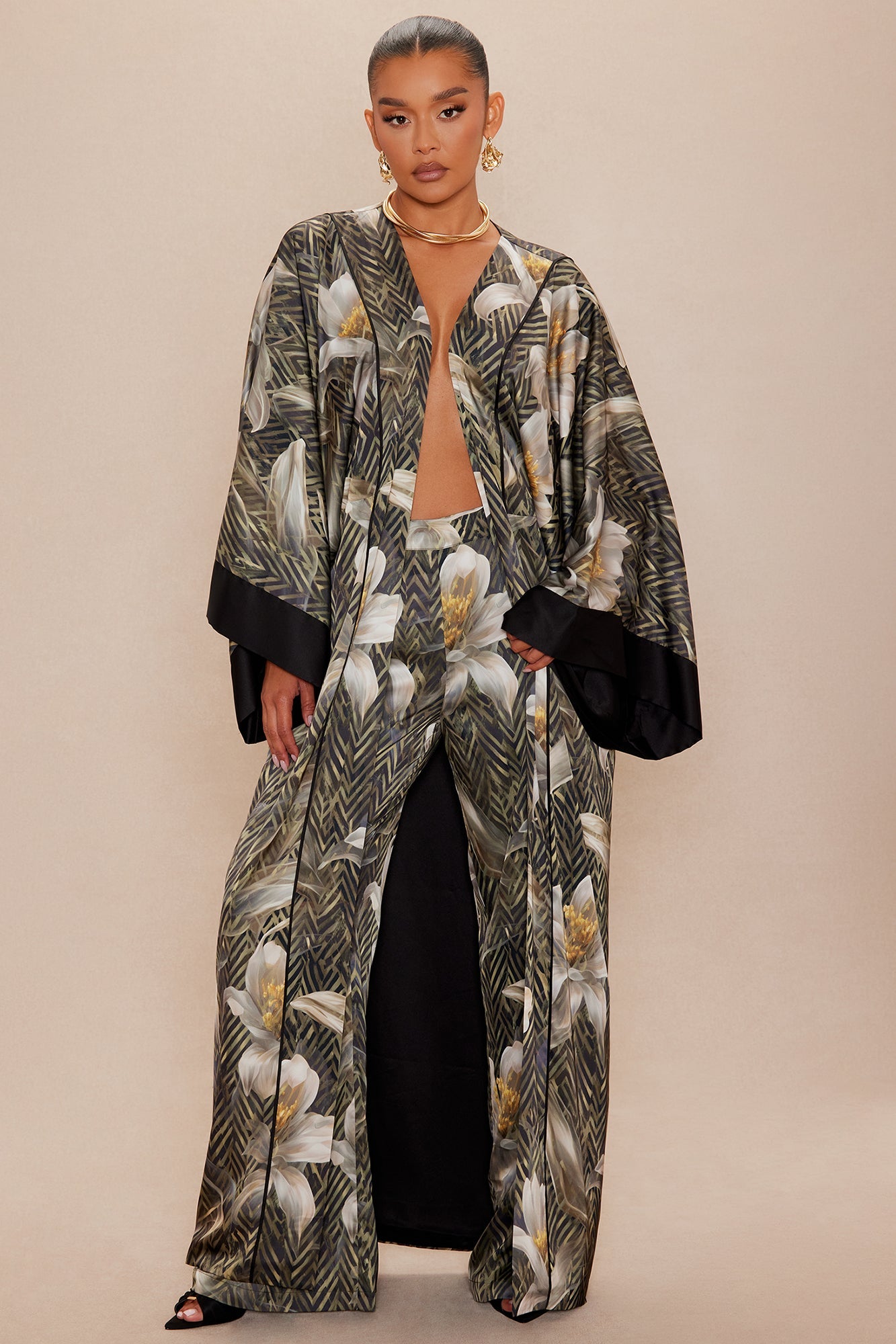 Alia Satin Kimono - Green/combo