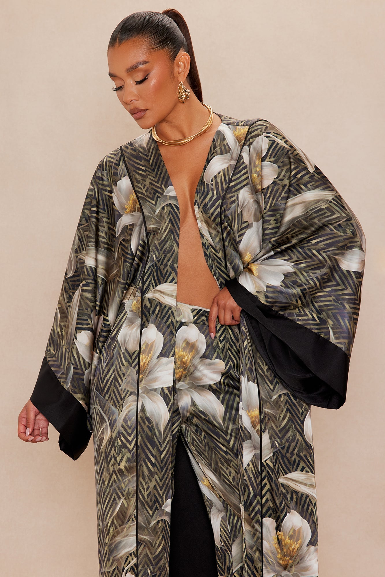 Alia Satin Kimono - Green/combo