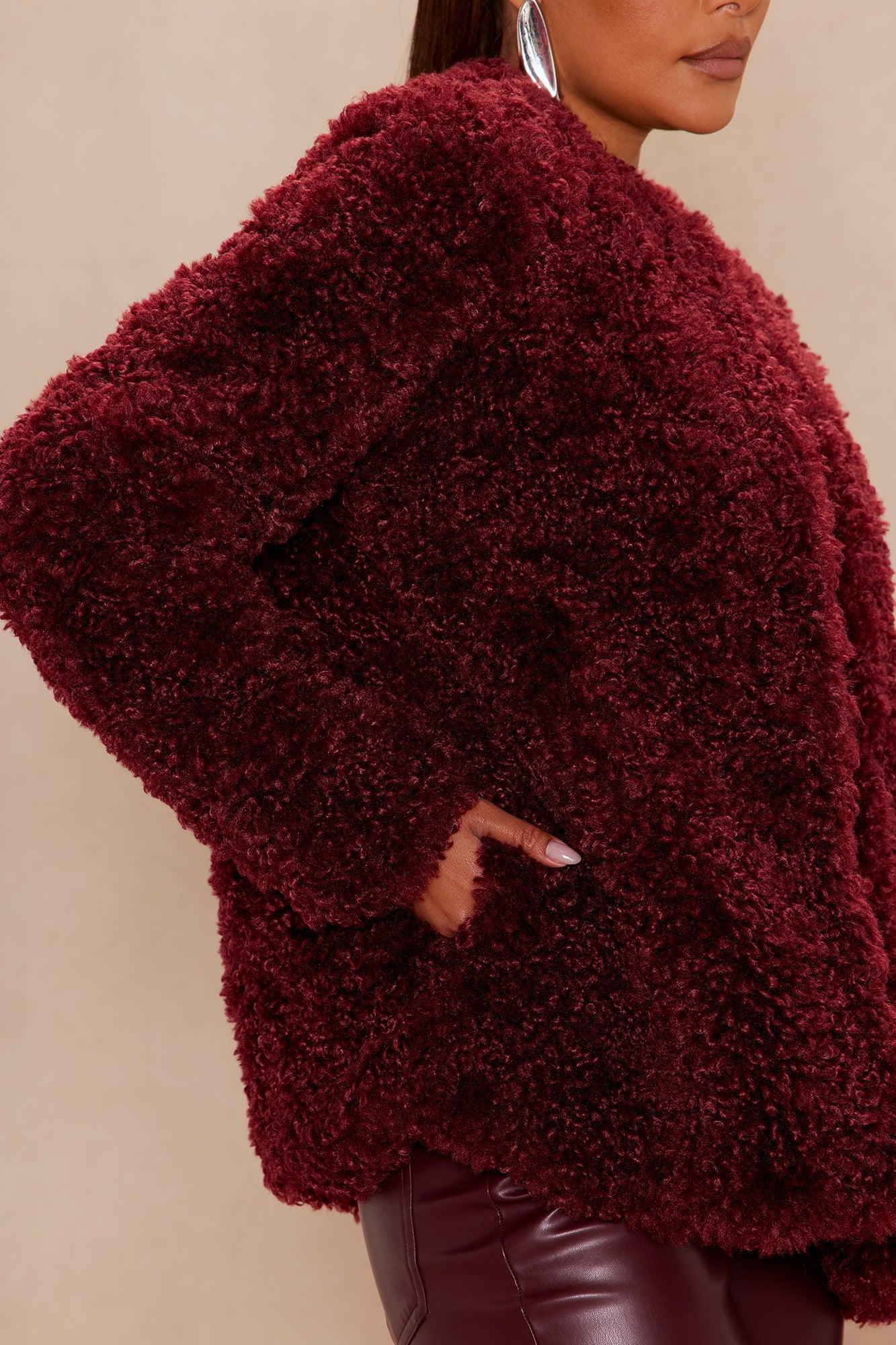 Arden Sherpa Fur Jacket - Burgundy