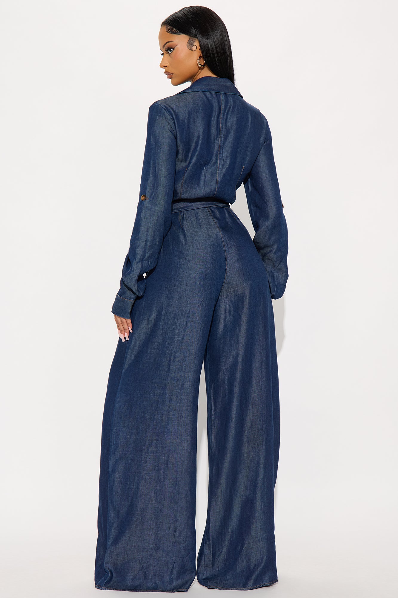 Ophelia Waist Tie Wide Leg Jumpsuit - Dark Wash