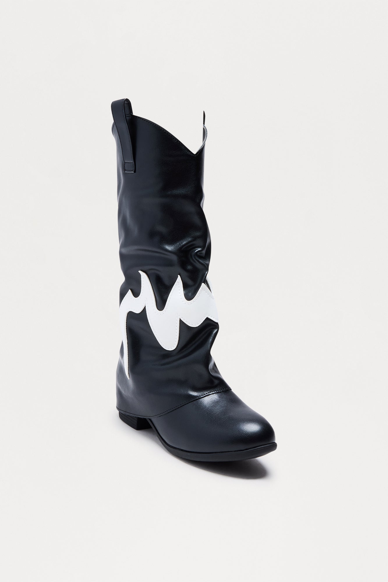 Mini Fire Flames Knee High Boots - Black