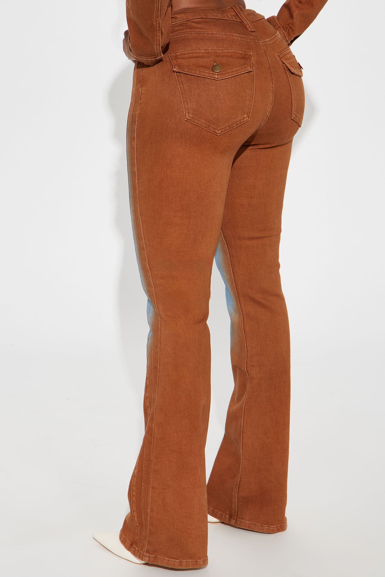 Switch Lanes Tinted Moto Flare Jeans - Brown